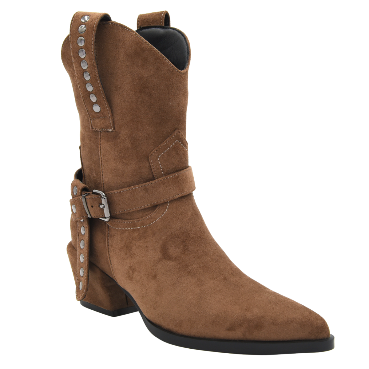 TAUPE COWBOY BOOT WITH BUCKLE