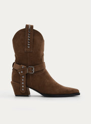 TAUPE COWBOY BOOT WITH BUCKLE