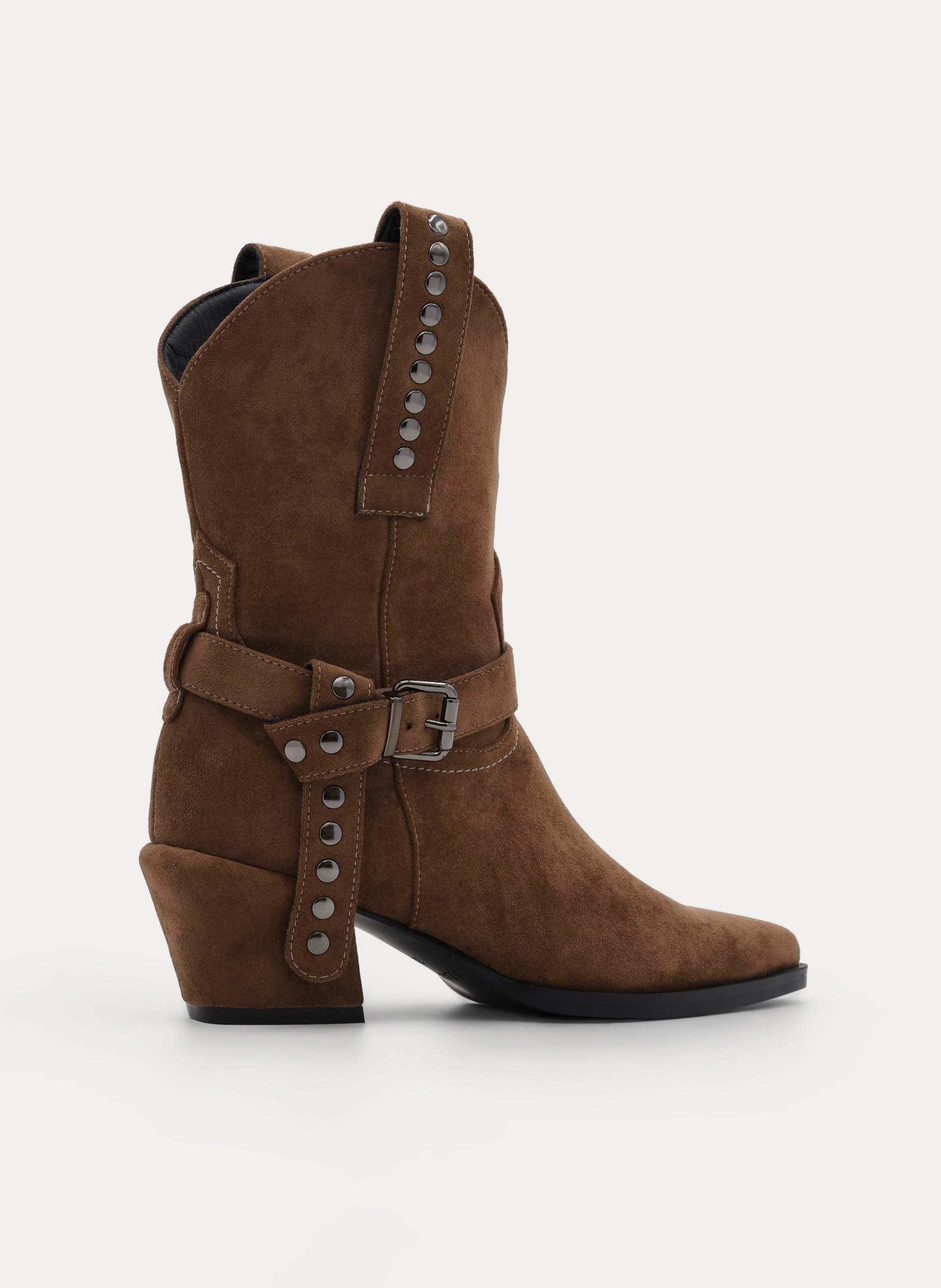 TAUPE COWBOY BOOT WITH BUCKLE