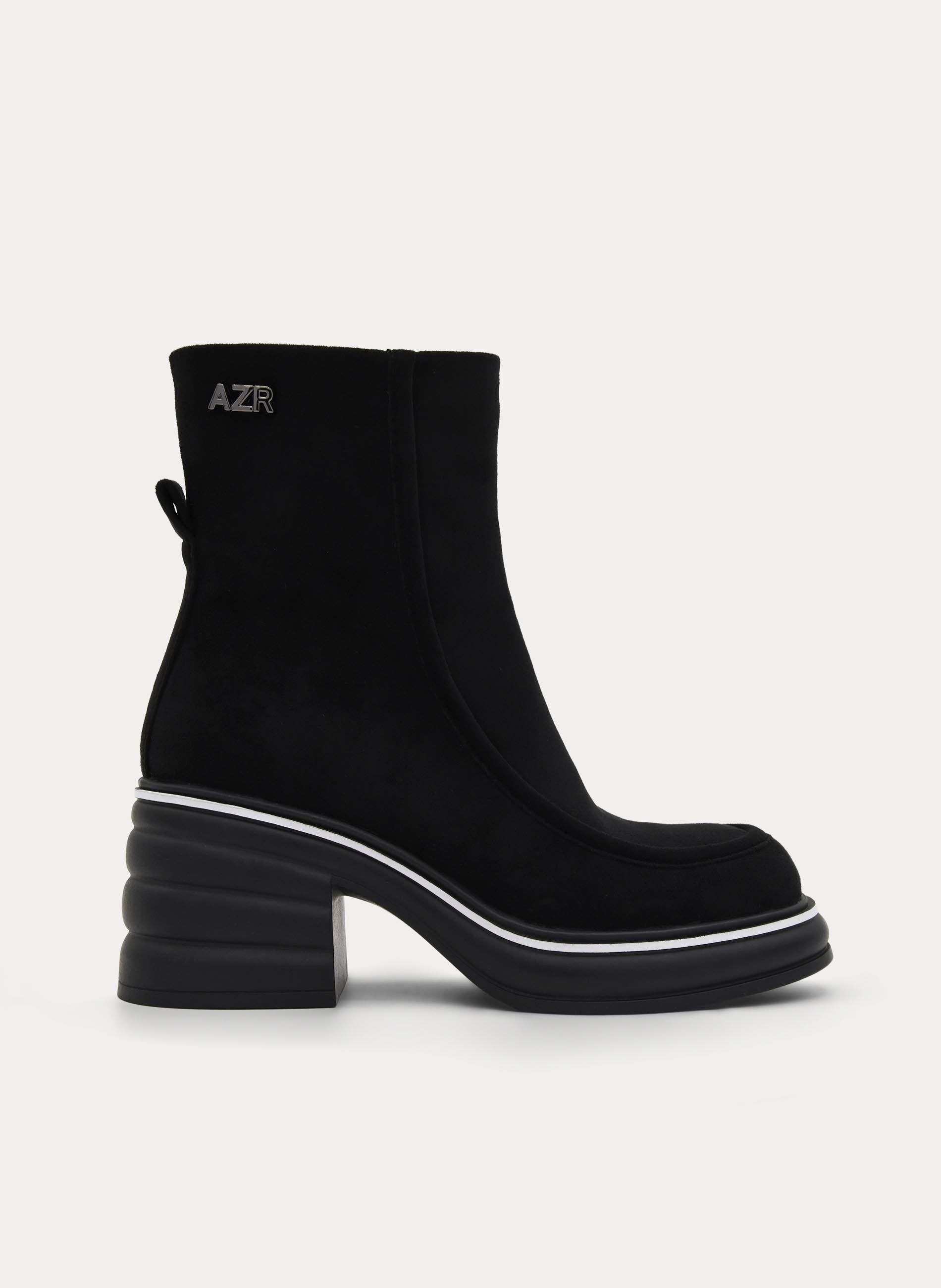 BLACK PLATFORM BLOCK HEEL MODERN ANKLE BOOTS