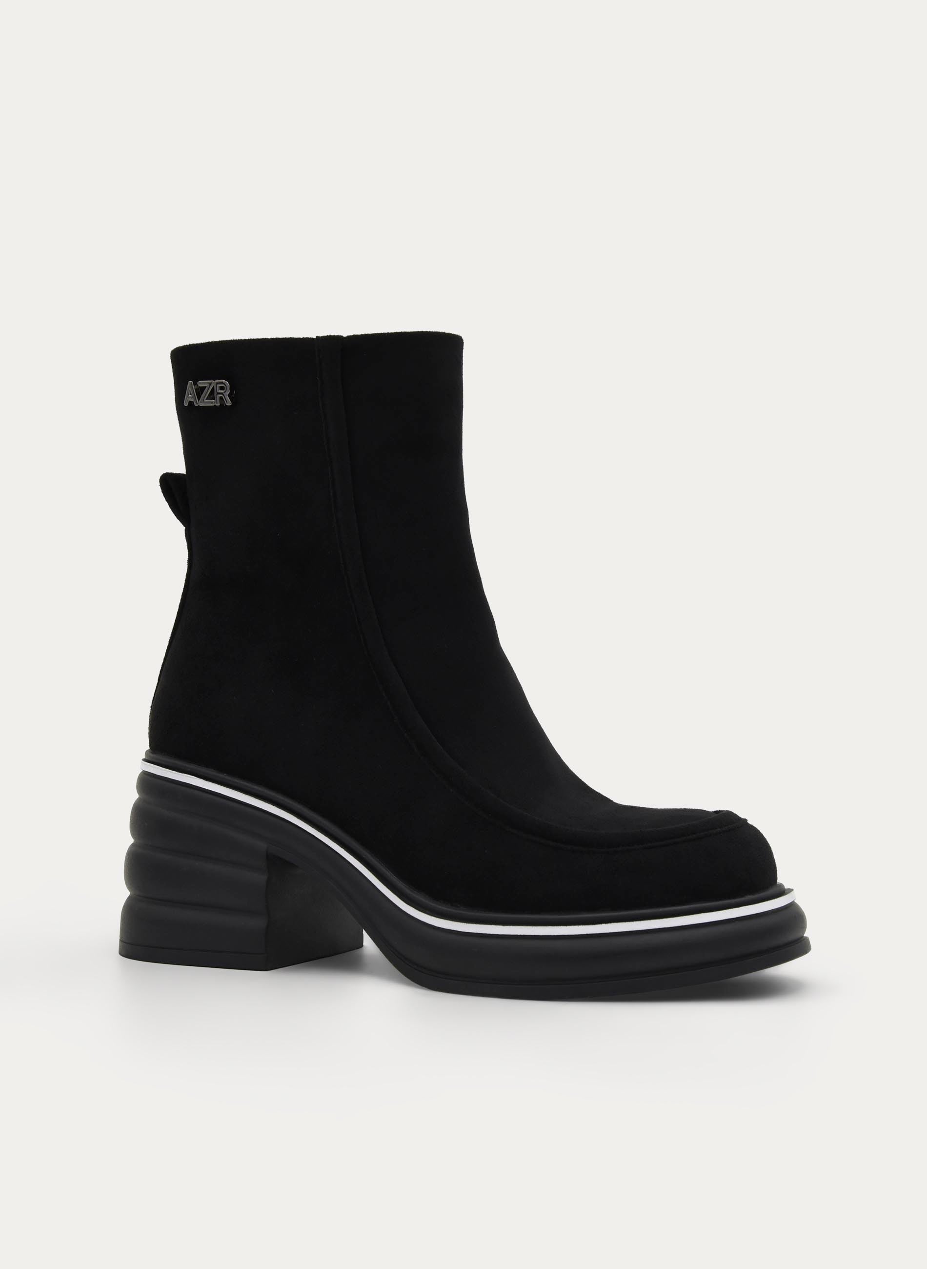 BLACK PLATFORM BLOCK HEEL MODERN ANKLE BOOTS