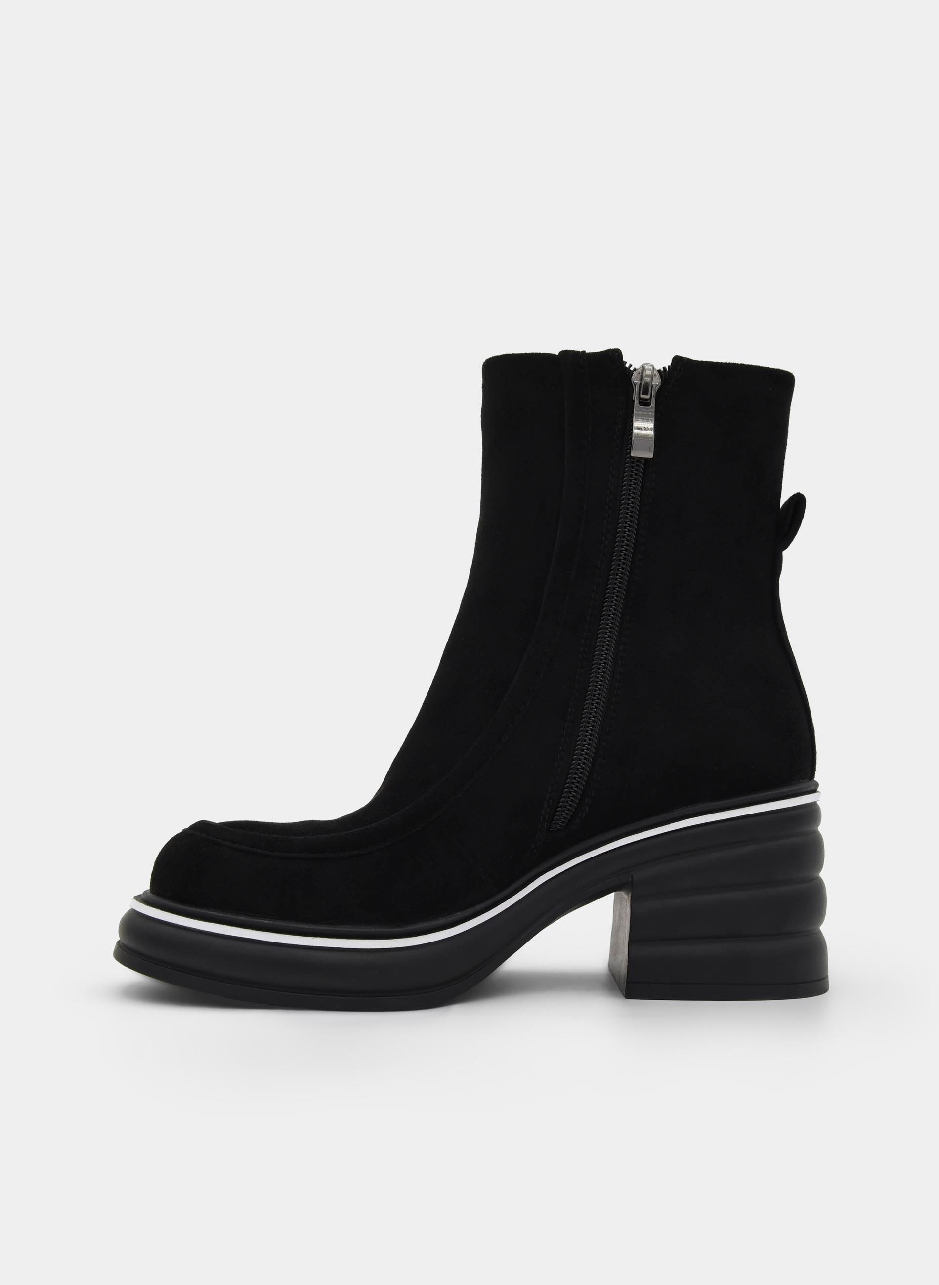 BLACK PLATFORM BLOCK HEEL MODERN ANKLE BOOTS