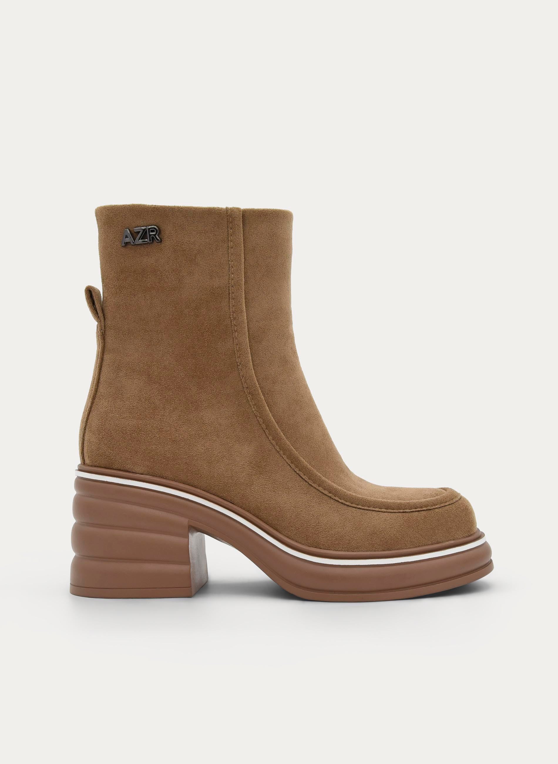 MODERN TAUPE PLATFORM BLOCK HEEL ANKLE BOOT