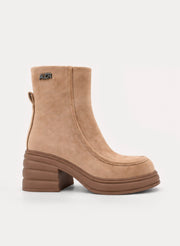 MODERN TAUPE PLATFORM BLOCK HEEL ANKLE BOOT