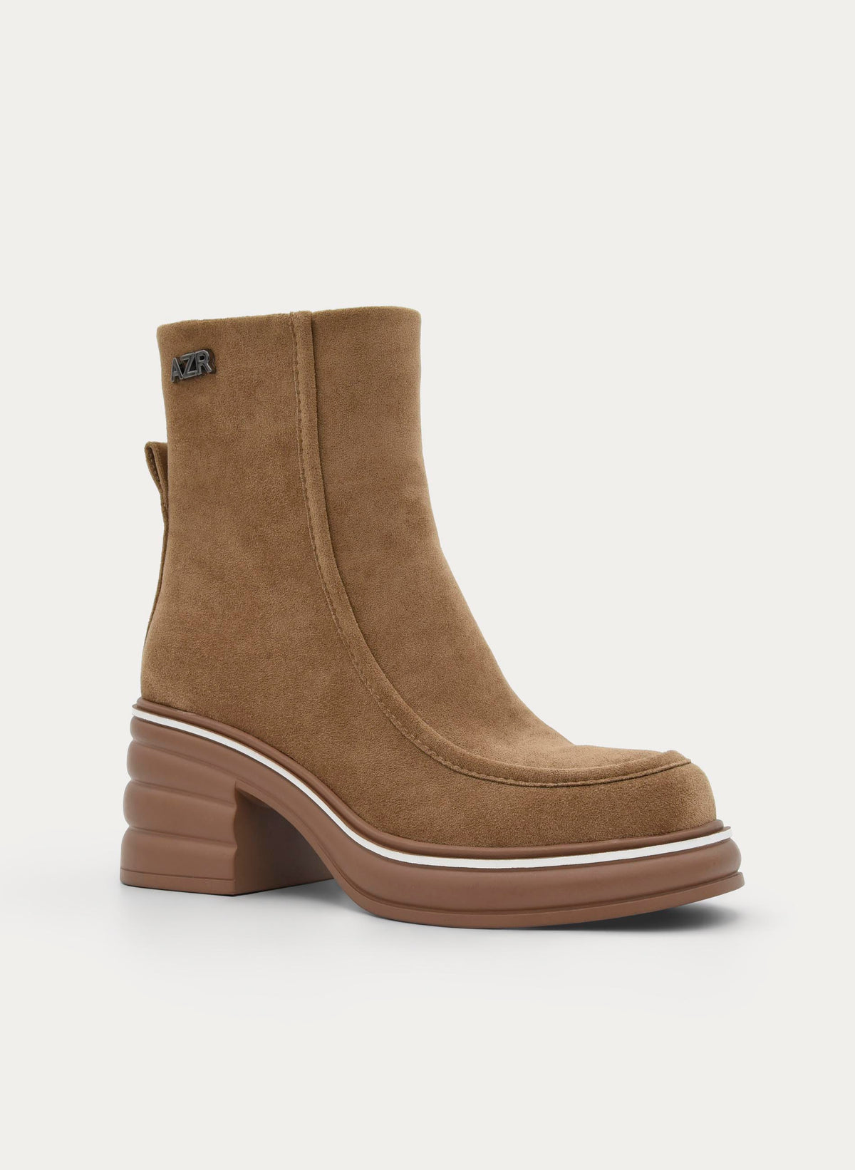 MODERN TAUPE PLATFORM BLOCK HEEL ANKLE BOOT