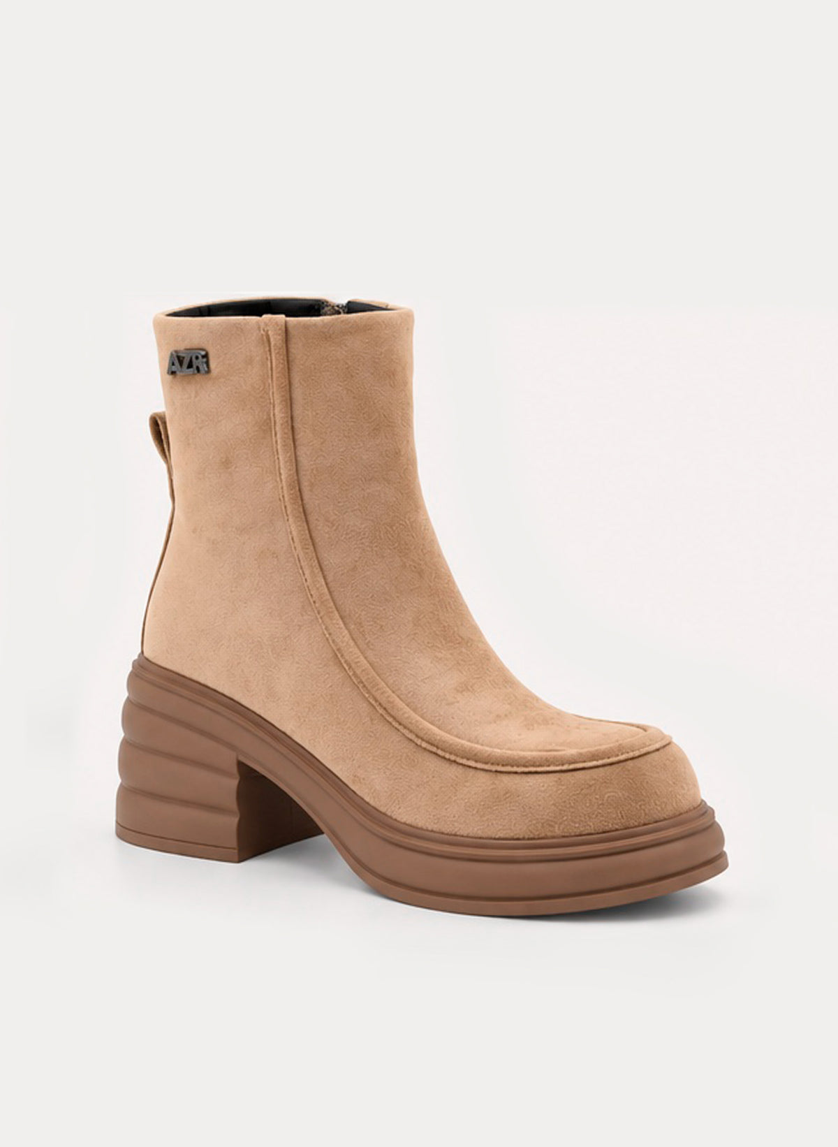 MODERN TAUPE PLATFORM BLOCK HEEL ANKLE BOOT