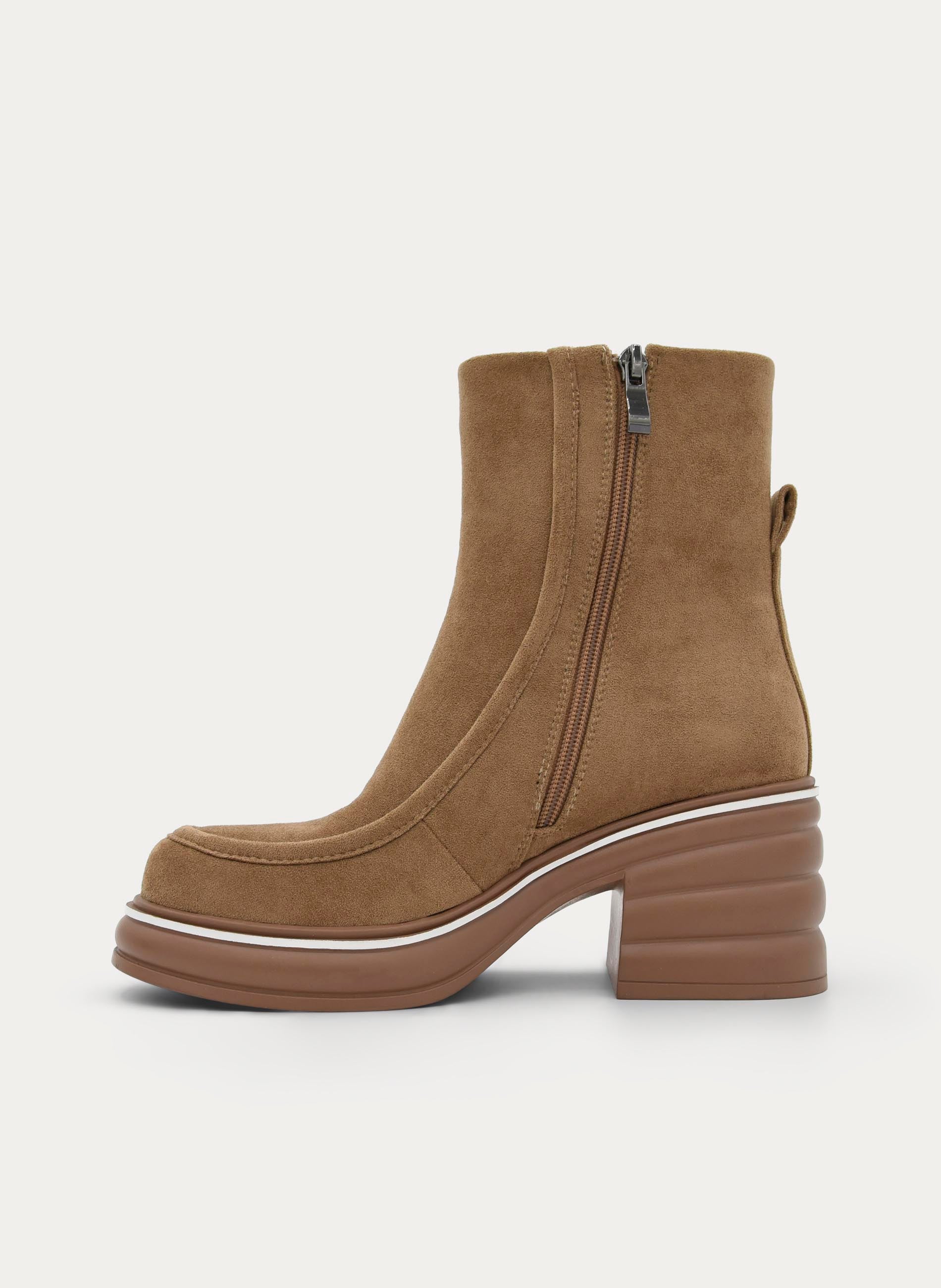 MODERN TAUPE PLATFORM BLOCK HEEL ANKLE BOOT