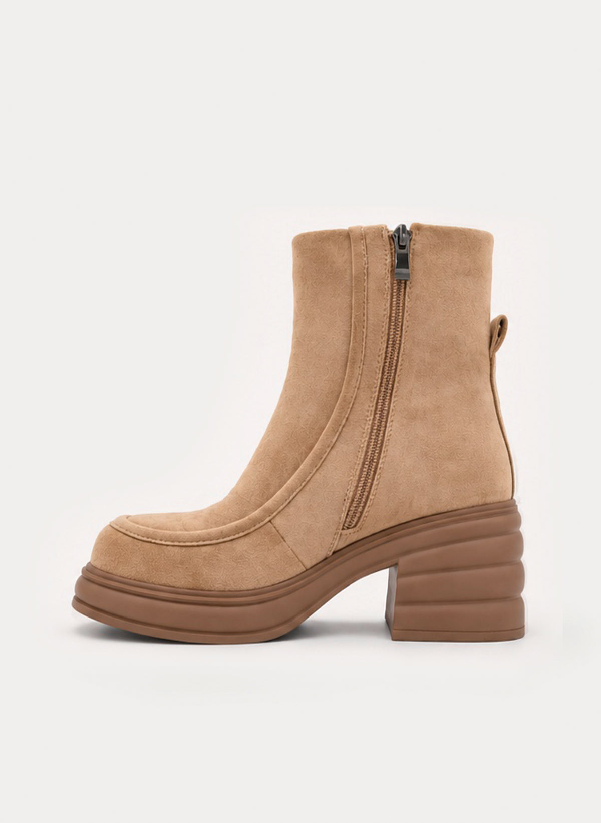 MODERN TAUPE PLATFORM BLOCK HEEL ANKLE BOOT