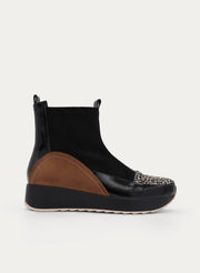 BLACK LEOPARD WEDGE SNEAKER