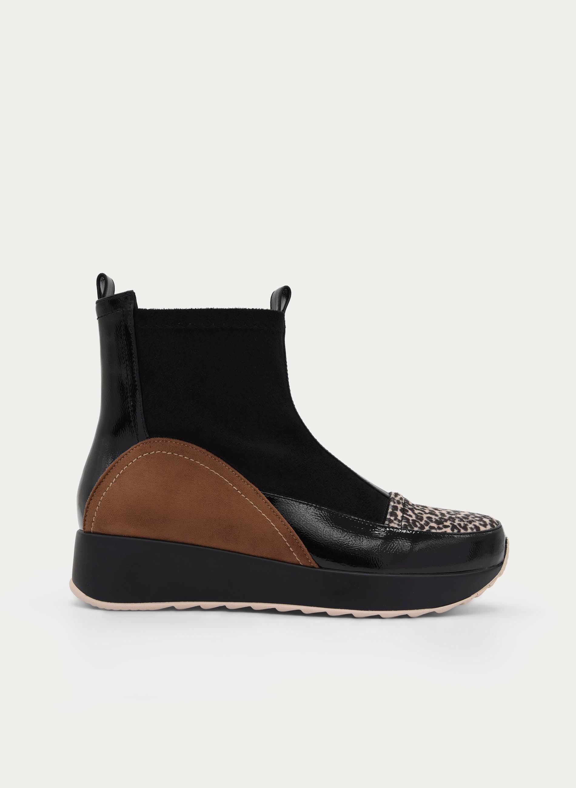 BLACK LEOPARD WEDGE SNEAKER