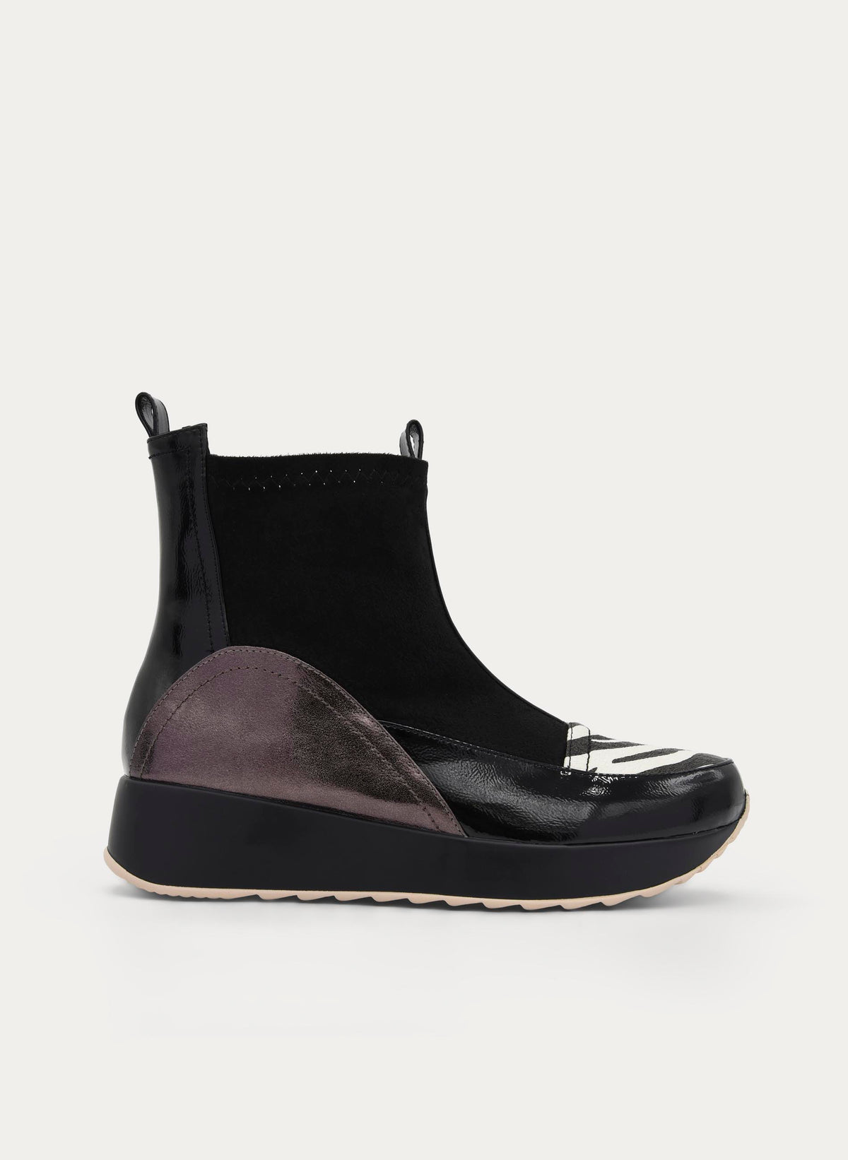 BLACK ZEBRA WEDGE SPORTS ANKLE BOOT WITH ELASTIC