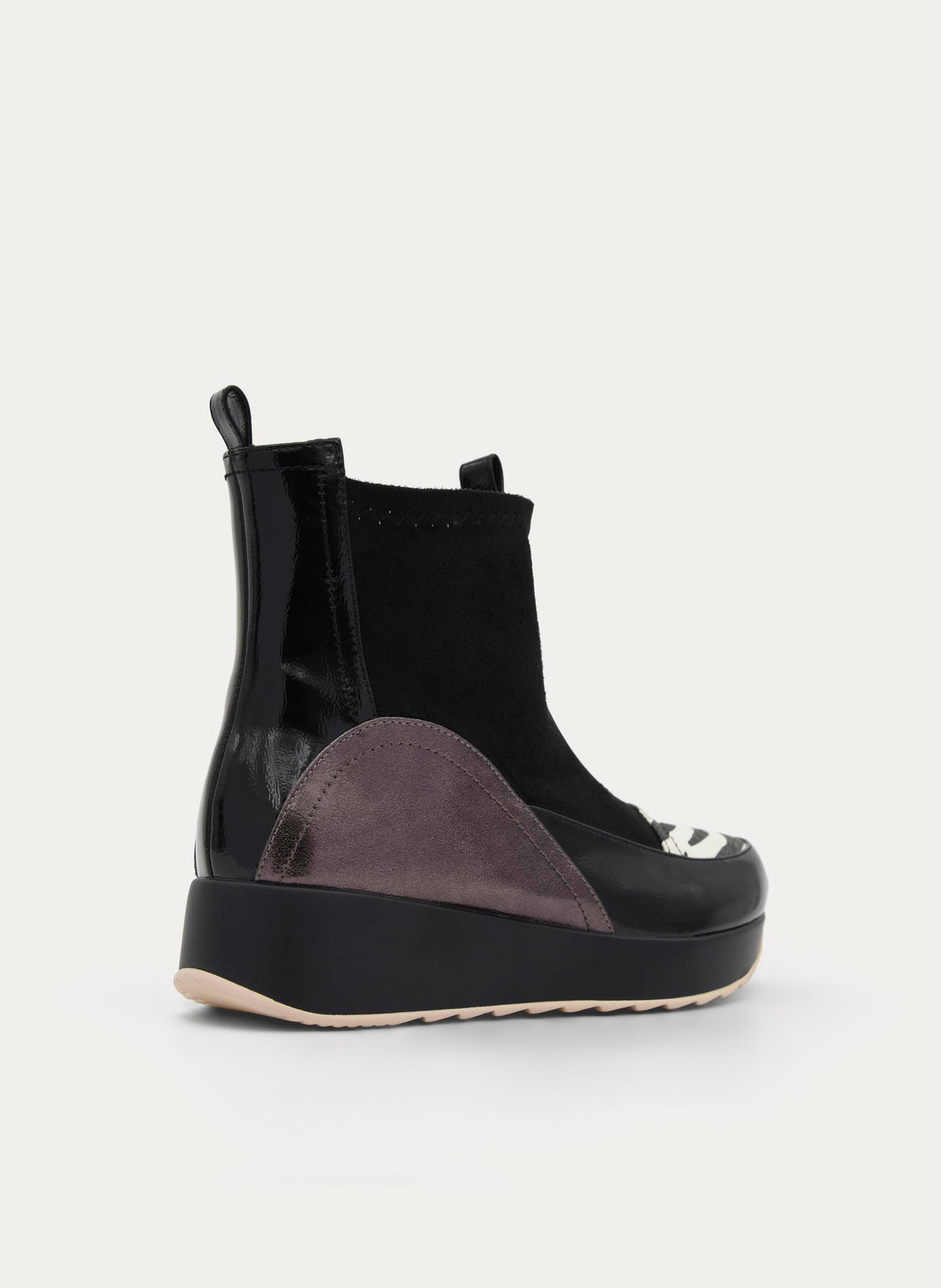 BLACK ZEBRA WEDGE SPORTS ANKLE BOOT WITH ELASTIC
