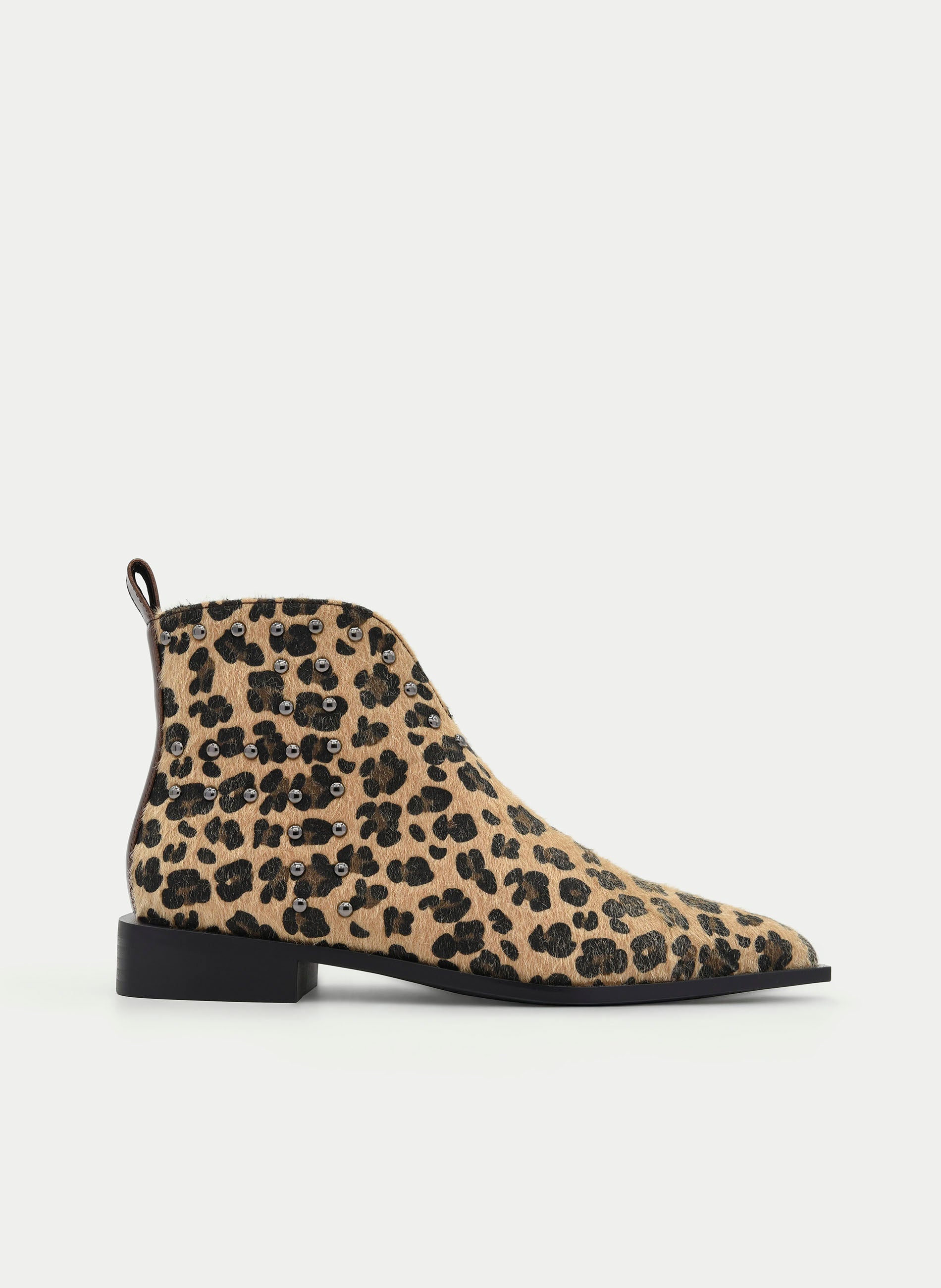 LEOPARD ANKLE BOOT WITH STUDS AND POINTED TOE