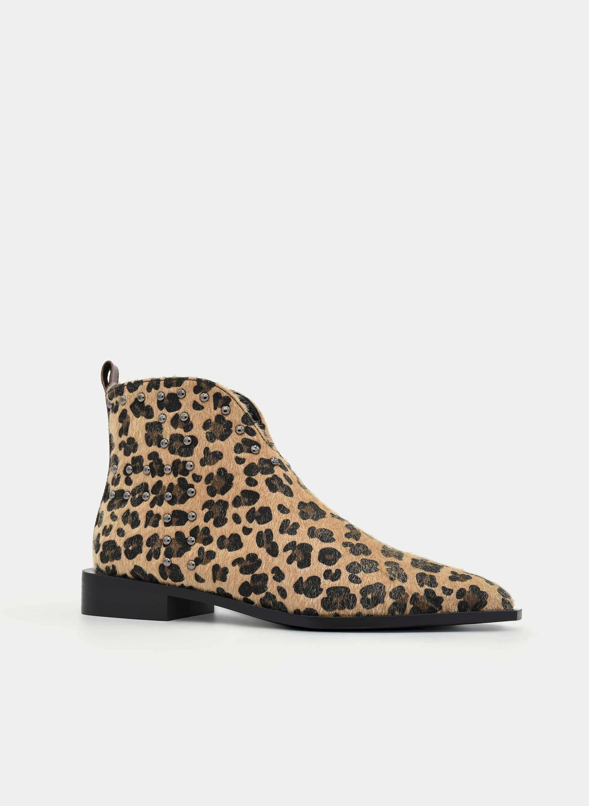 LEOPARD ANKLE BOOT WITH STUDS AND POINTED TOE