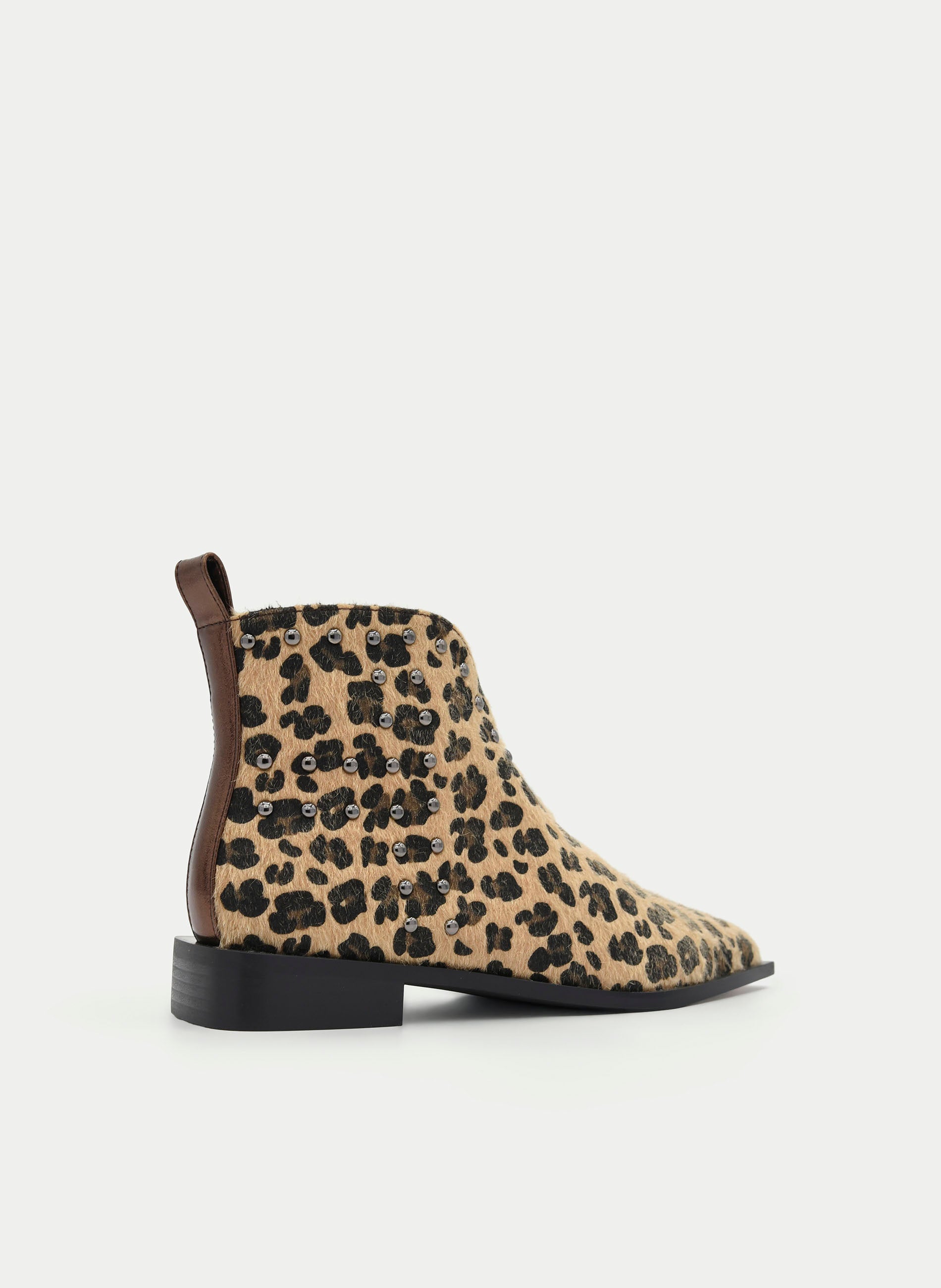 LEOPARD ANKLE BOOT WITH STUDS AND POINTED TOE