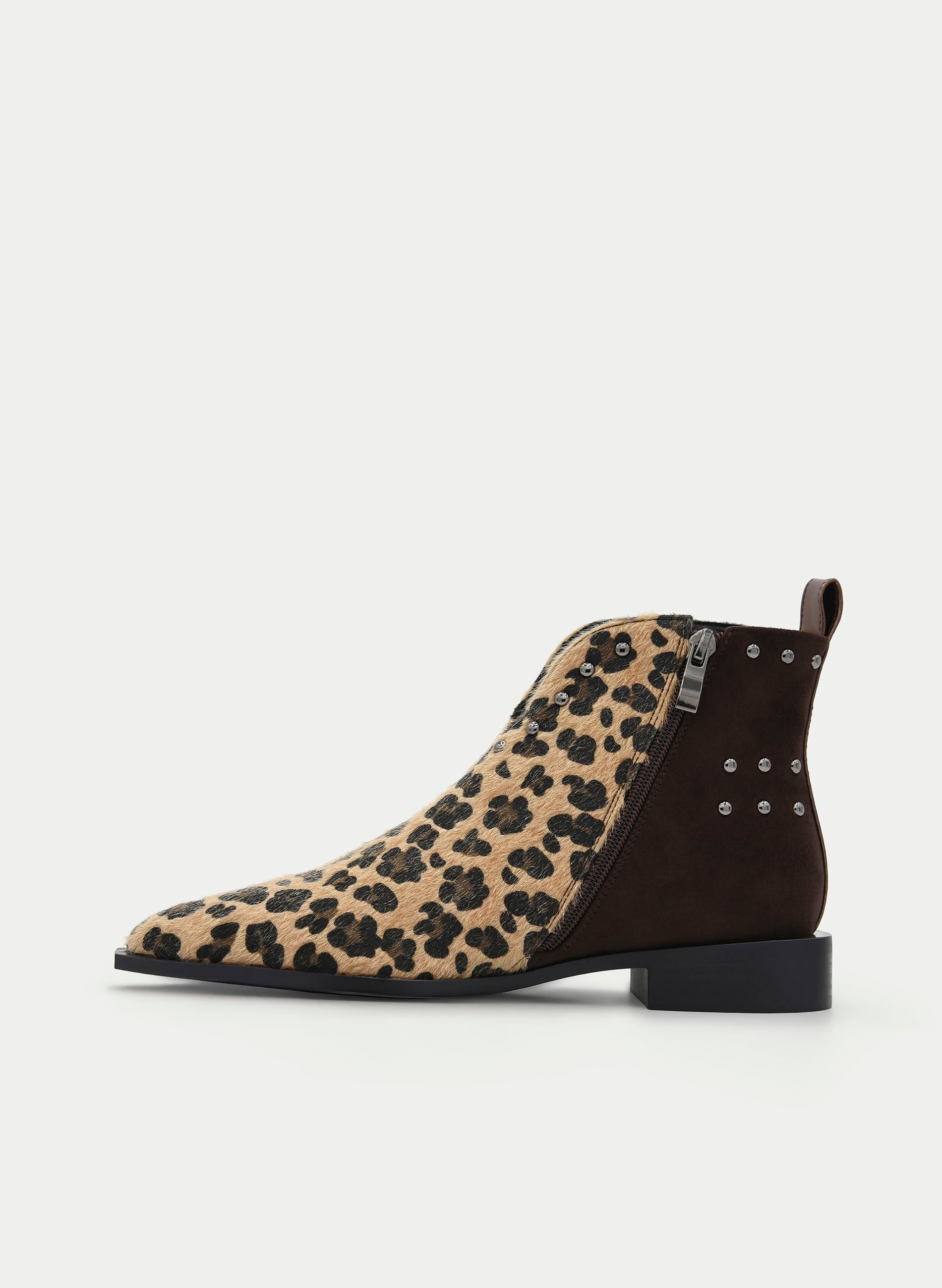 LEOPARD ANKLE BOOT WITH STUDS AND POINTED TOE