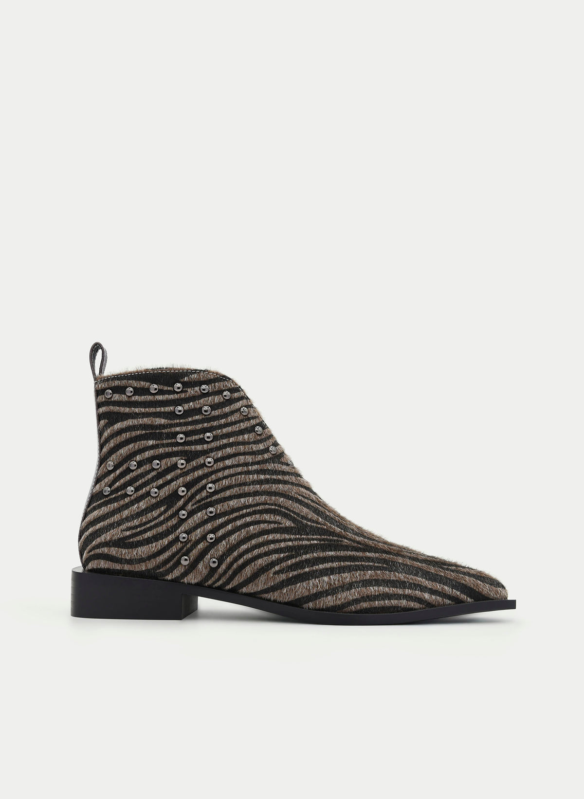 BLUE ZEBRA PRINT BOOTIE WITH STUDS AND POINTED TOE