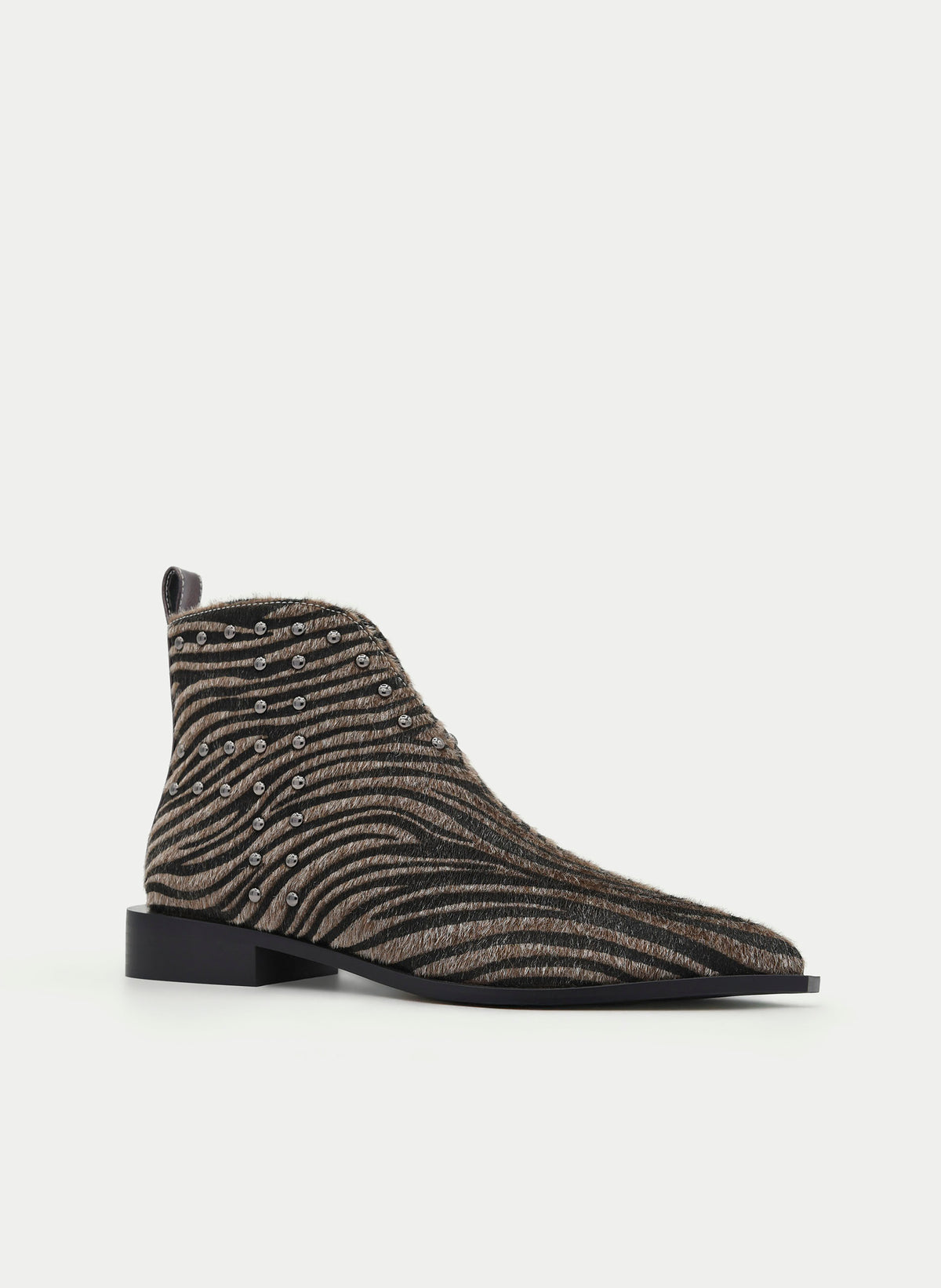BLUE ZEBRA PRINT BOOTIE WITH STUDS AND POINTED TOE