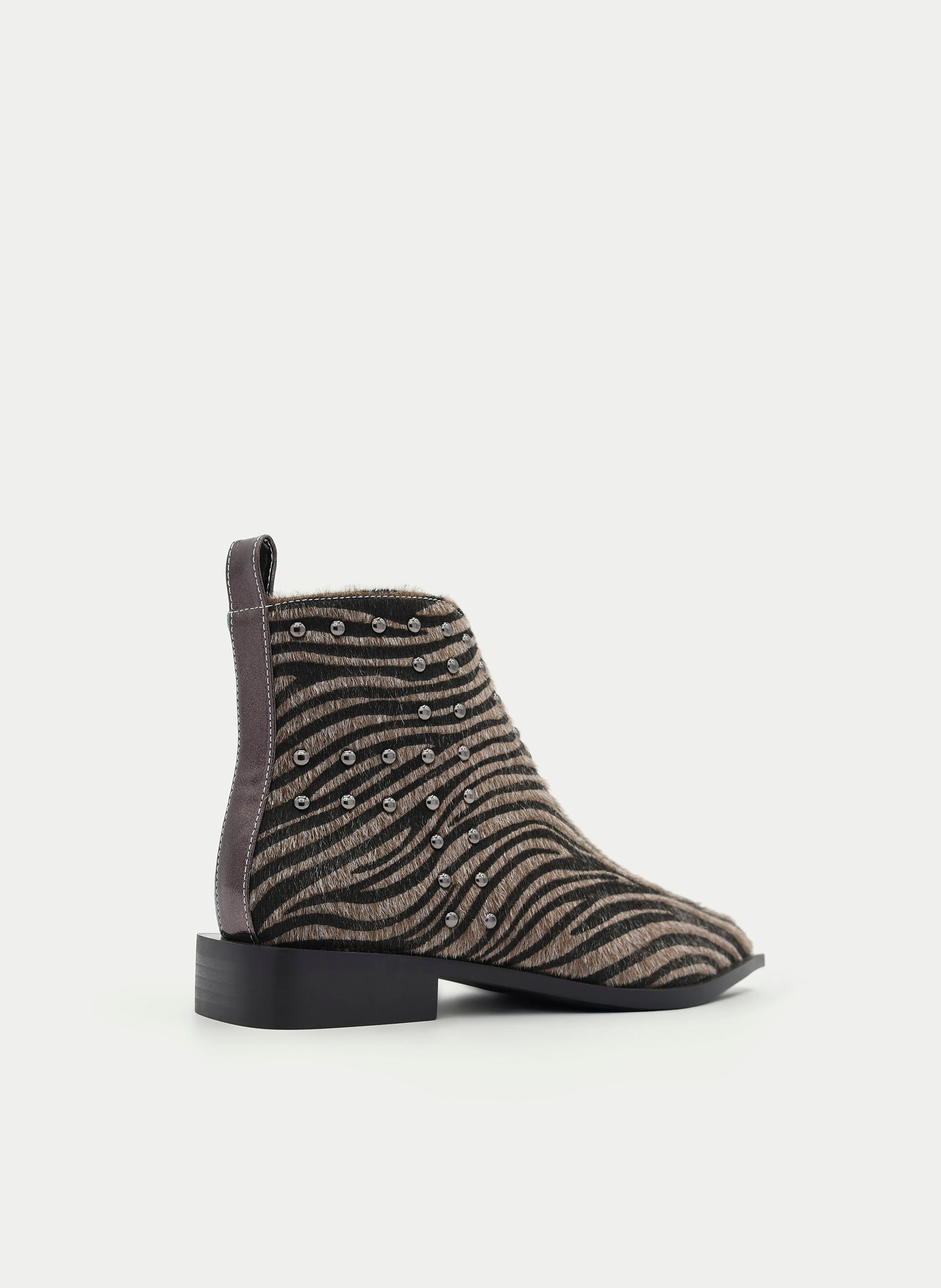 BLUE ZEBRA PRINT BOOTIE WITH STUDS AND POINTED TOE