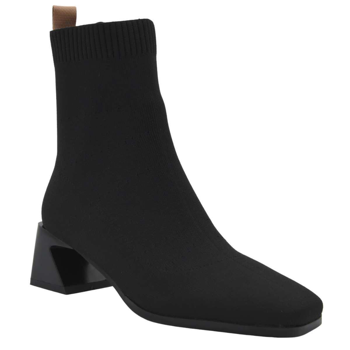 BLACK SOCK BOOT GEOMETRIC HEEL
