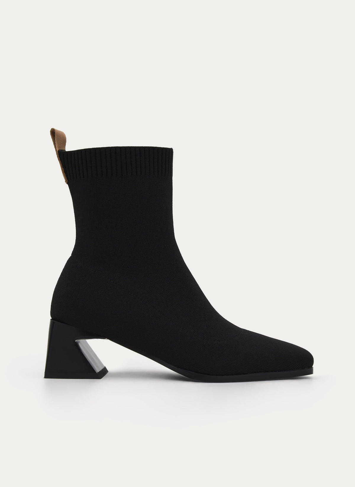 BLACK SOCK BOOT GEOMETRIC HEEL