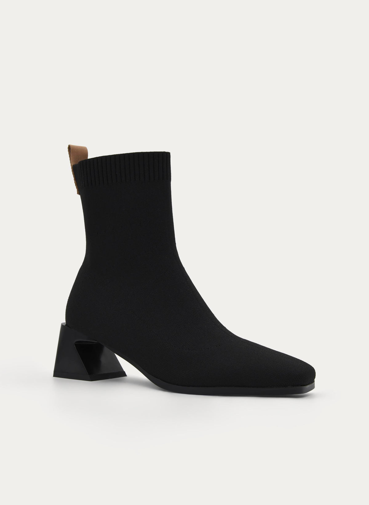 BLACK SOCK BOOT GEOMETRIC HEEL