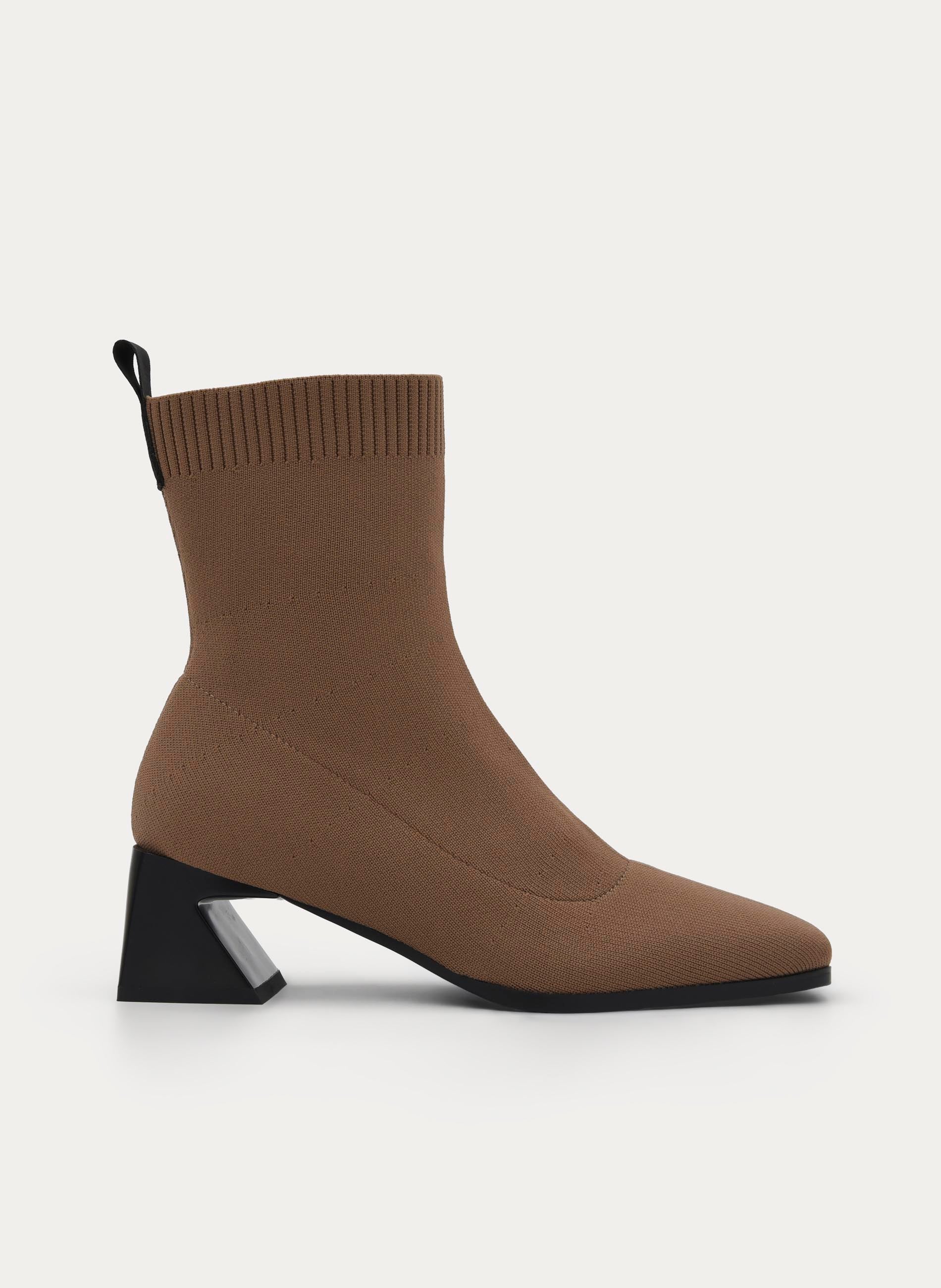 TAUPE SOCK BOOT WITH GEOMETRIC HEEL