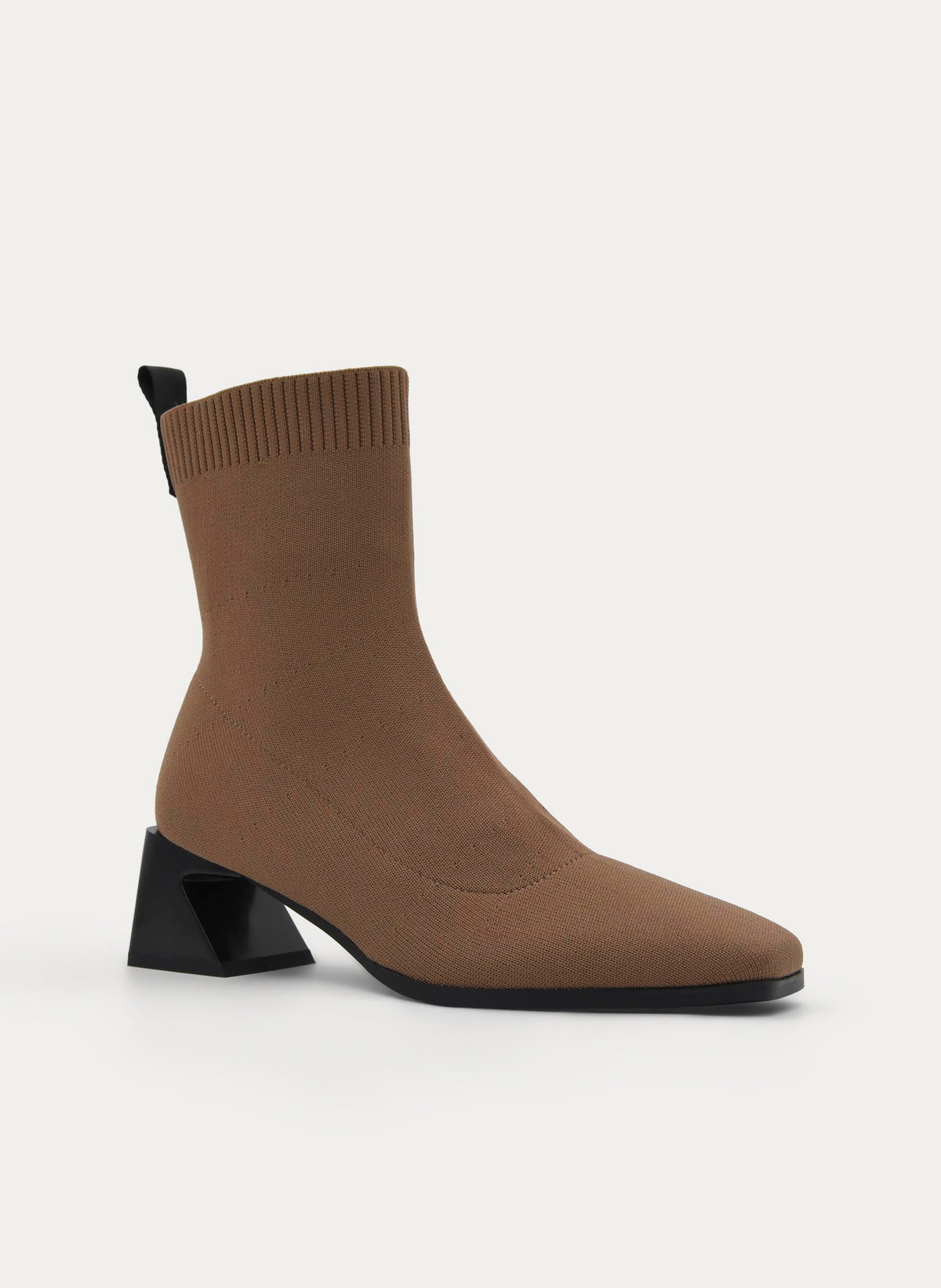 TAUPE SOCK BOOT WITH GEOMETRIC HEEL