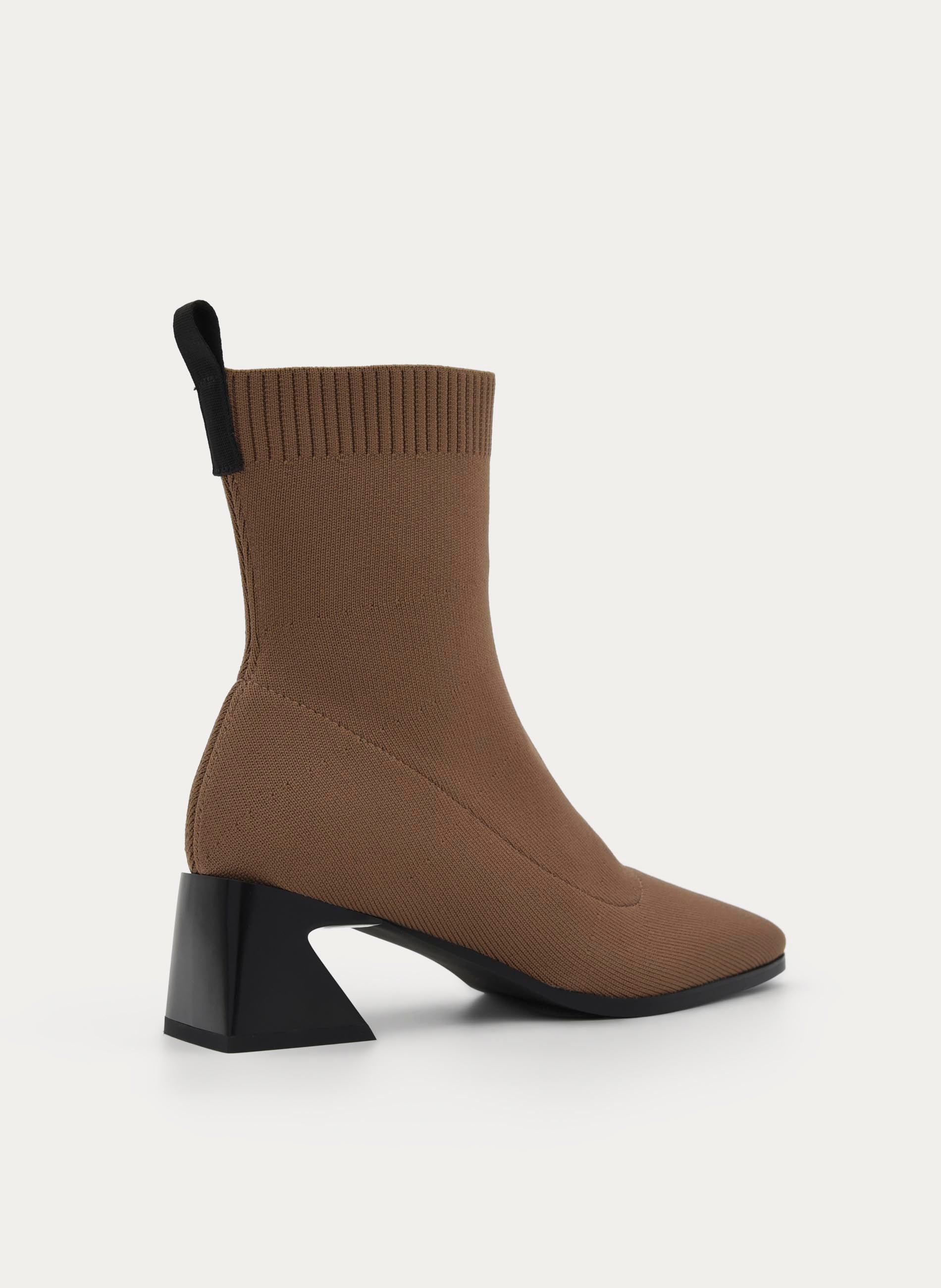TAUPE SOCK BOOT WITH GEOMETRIC HEEL