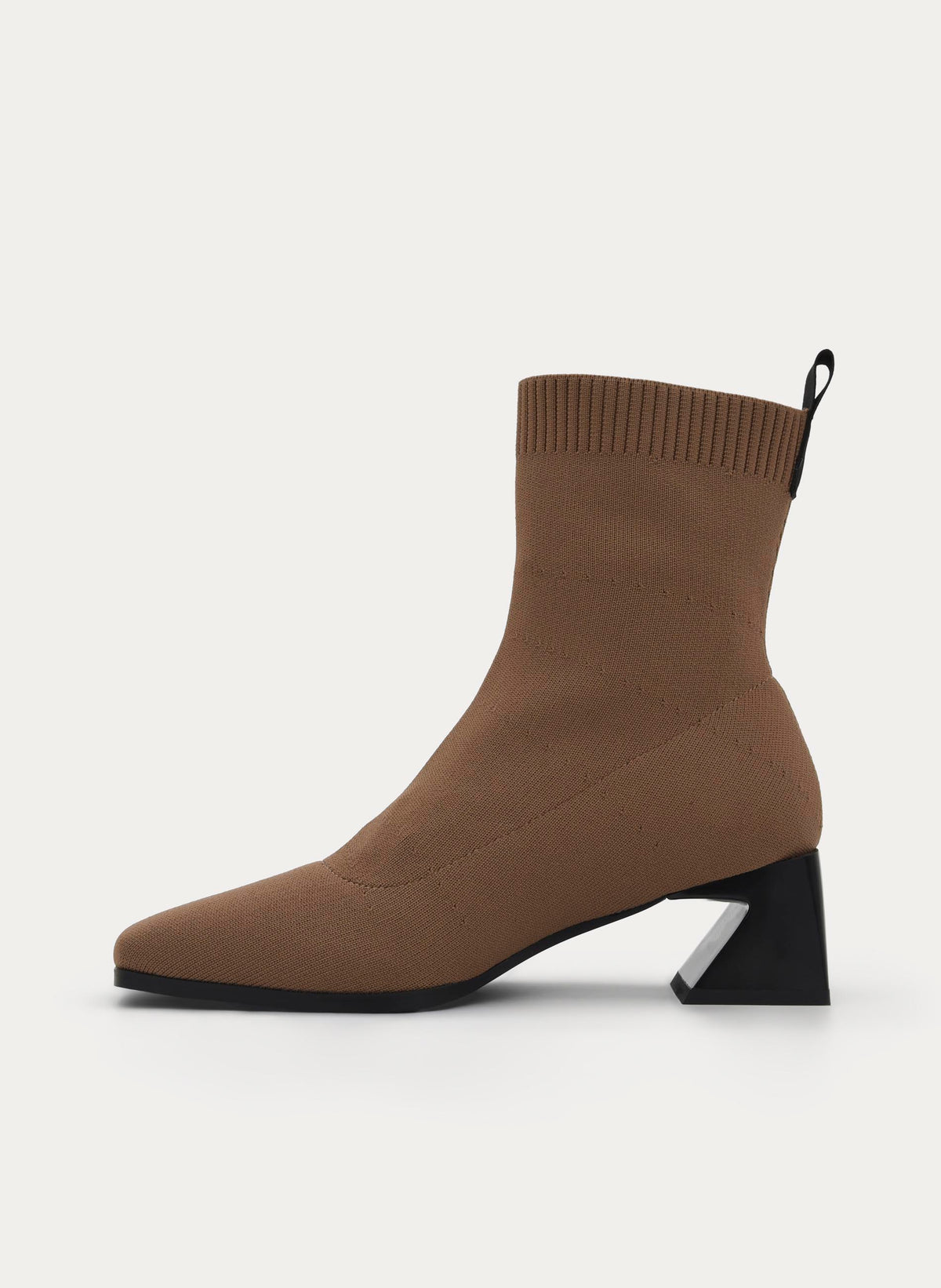 TAUPE SOCK BOOT WITH GEOMETRIC HEEL