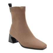 TAUPE SOCK BOOT WITH GEOMETRIC HEEL