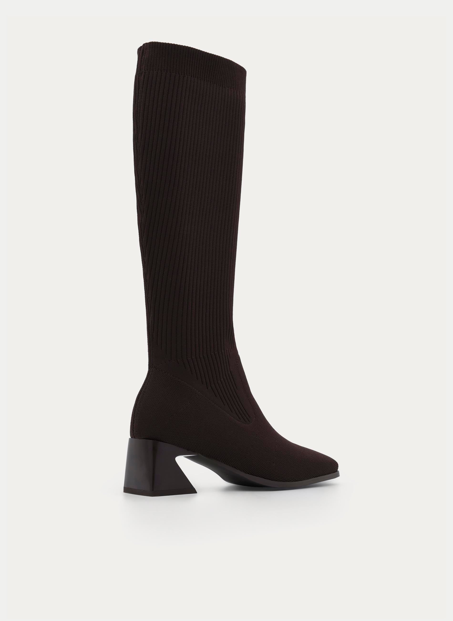 BROWN WIDE-HEELED SOCK BOOT