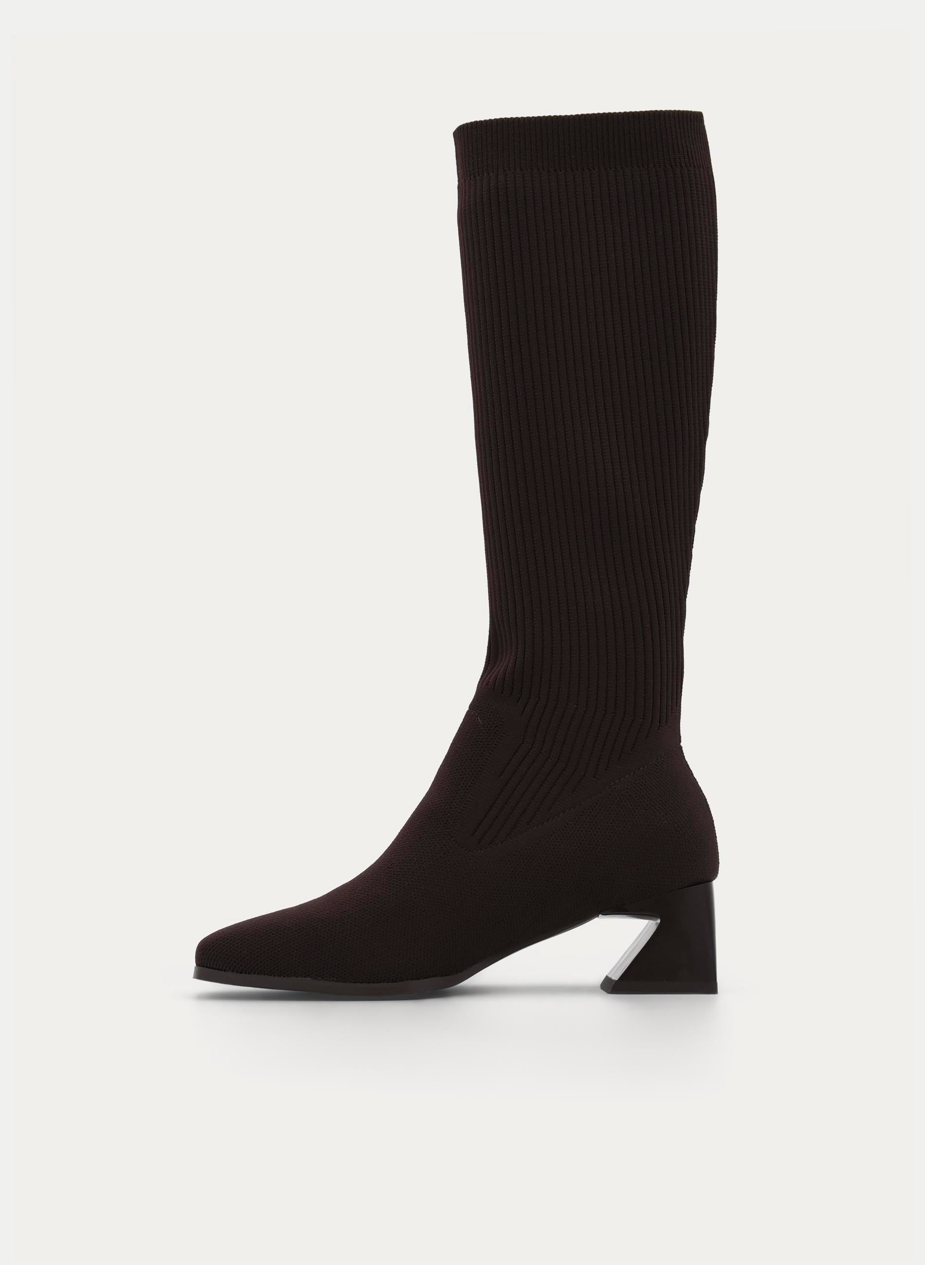 BROWN WIDE-HEELED SOCK BOOT