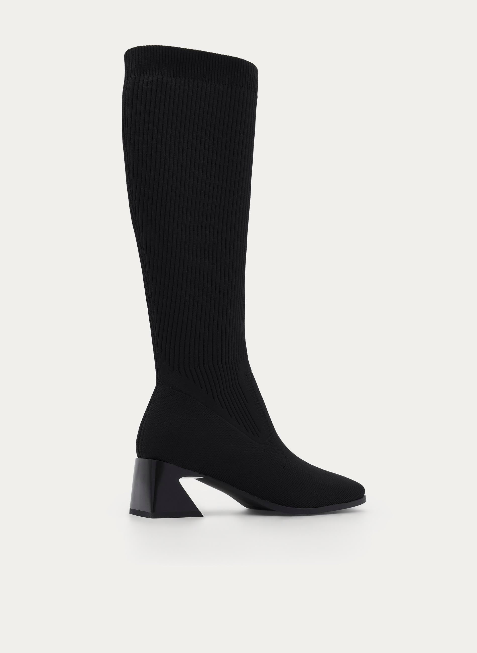 BLACK HIGH SOCK BOOT WITH BLOCK HEEL