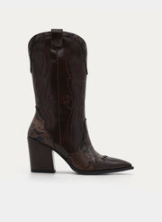 HIGH-HEEL BROWN SNAKE EFFECT COWBOY BOOT
