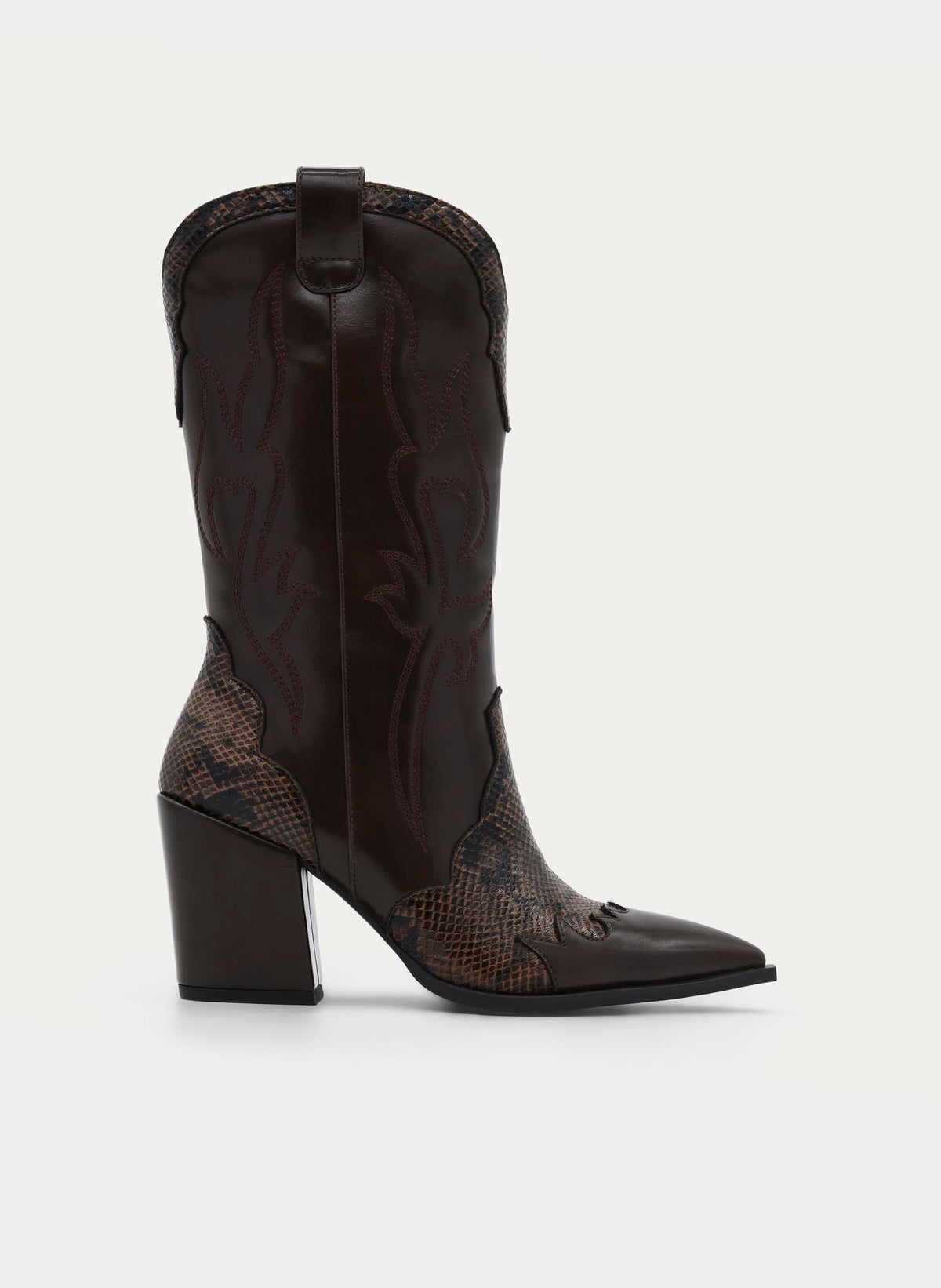 HIGH-HEEL BROWN SNAKE EFFECT COWBOY BOOT