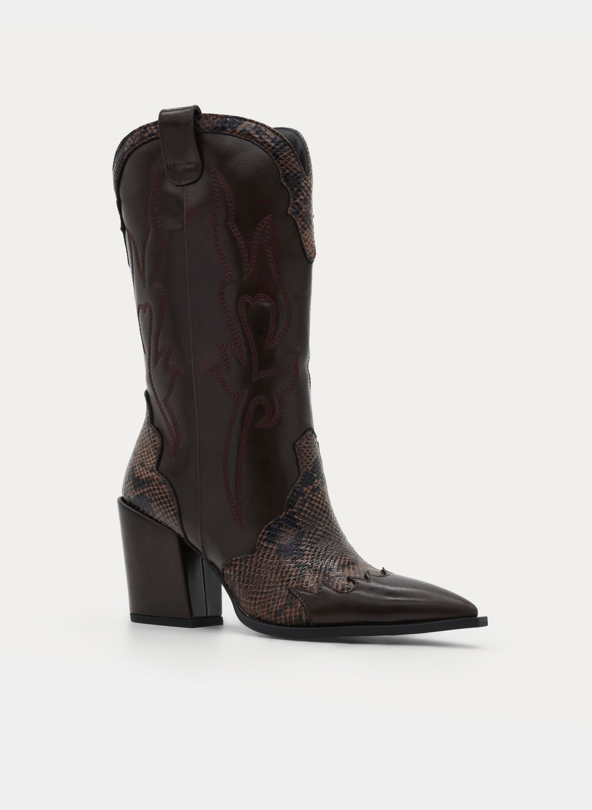 HIGH-HEEL BROWN SNAKE EFFECT COWBOY BOOT