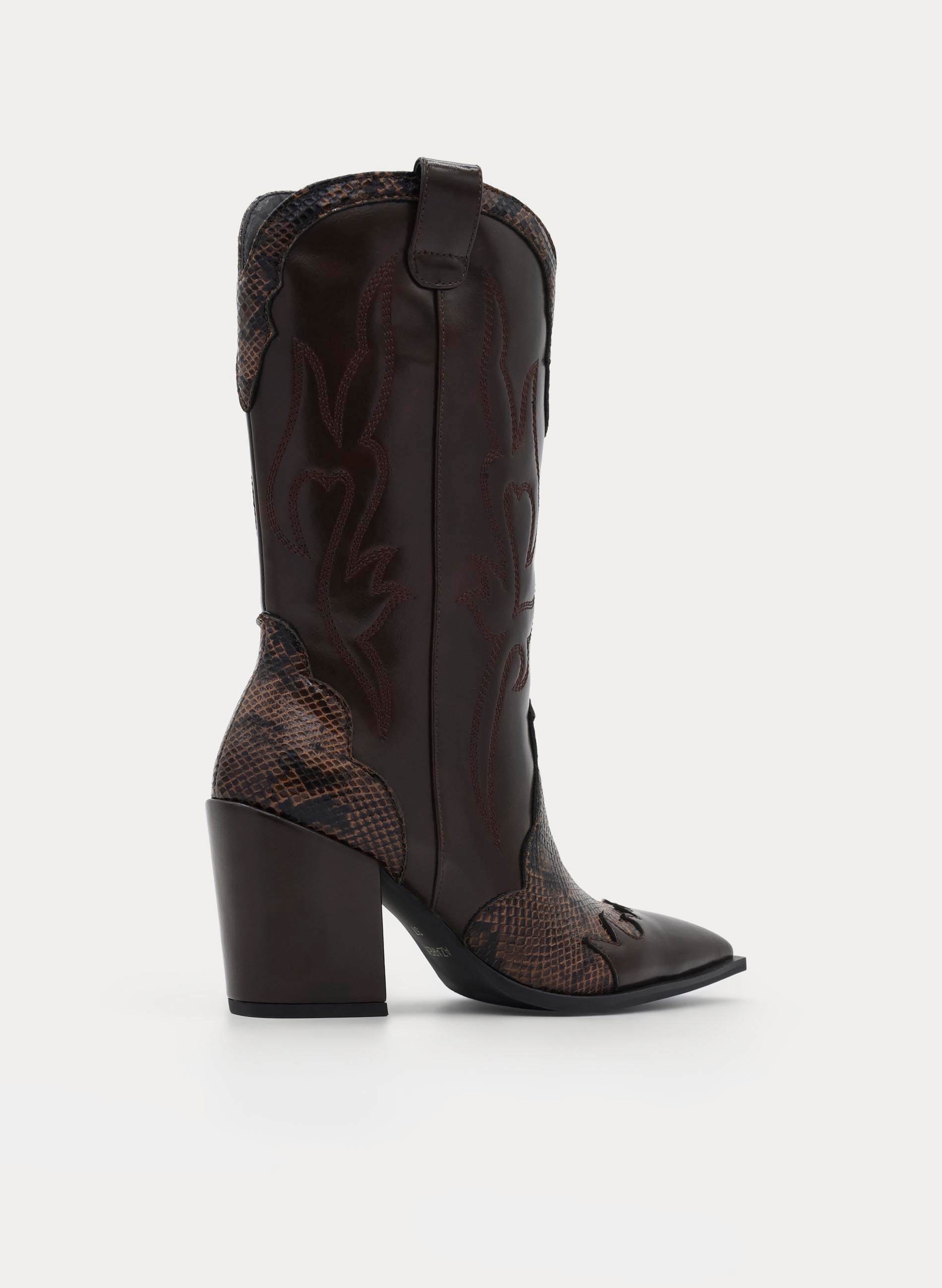 HIGH-HEEL BROWN SNAKE EFFECT COWBOY BOOT