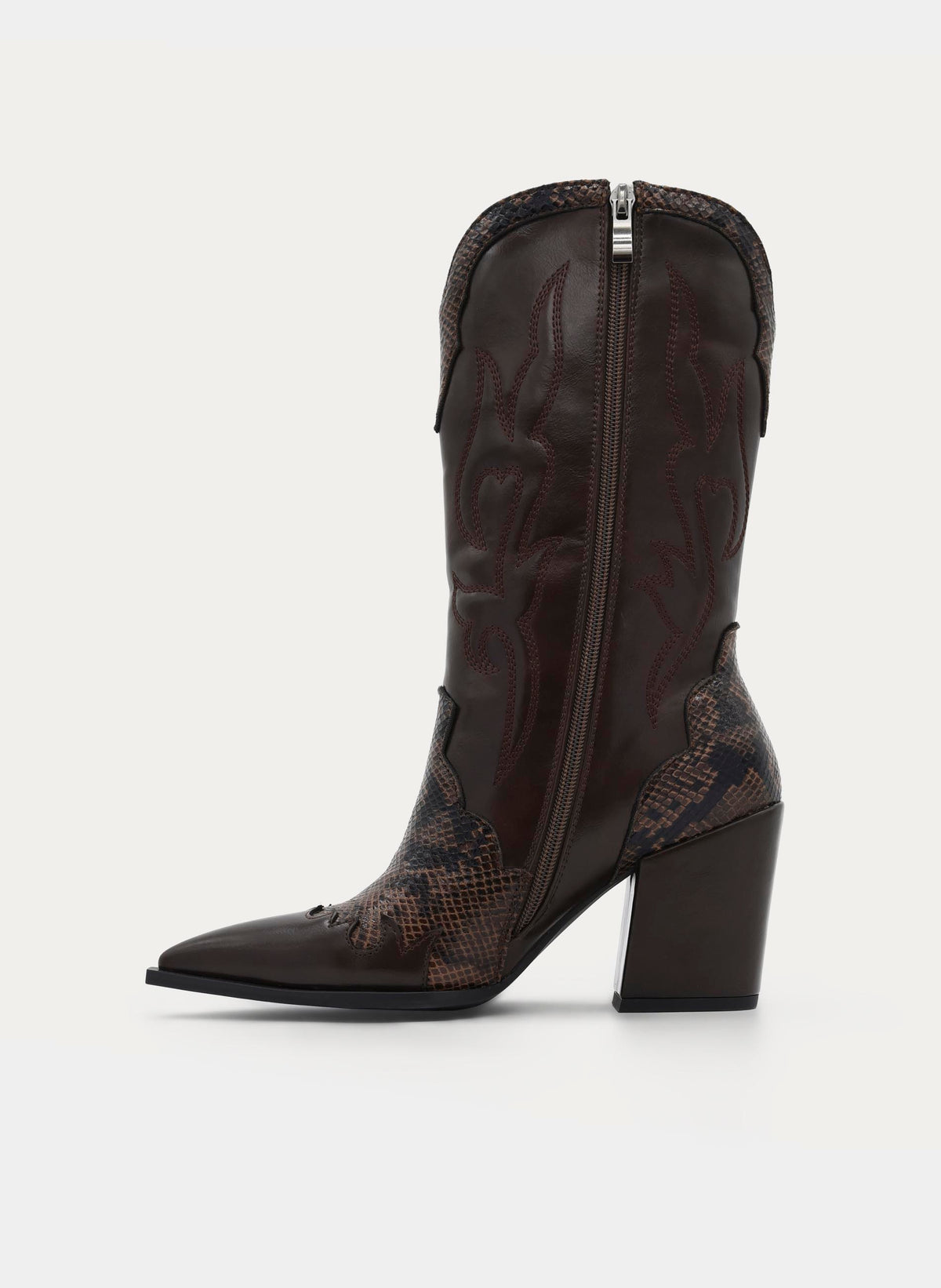 HIGH-HEEL BROWN SNAKE EFFECT COWBOY BOOT