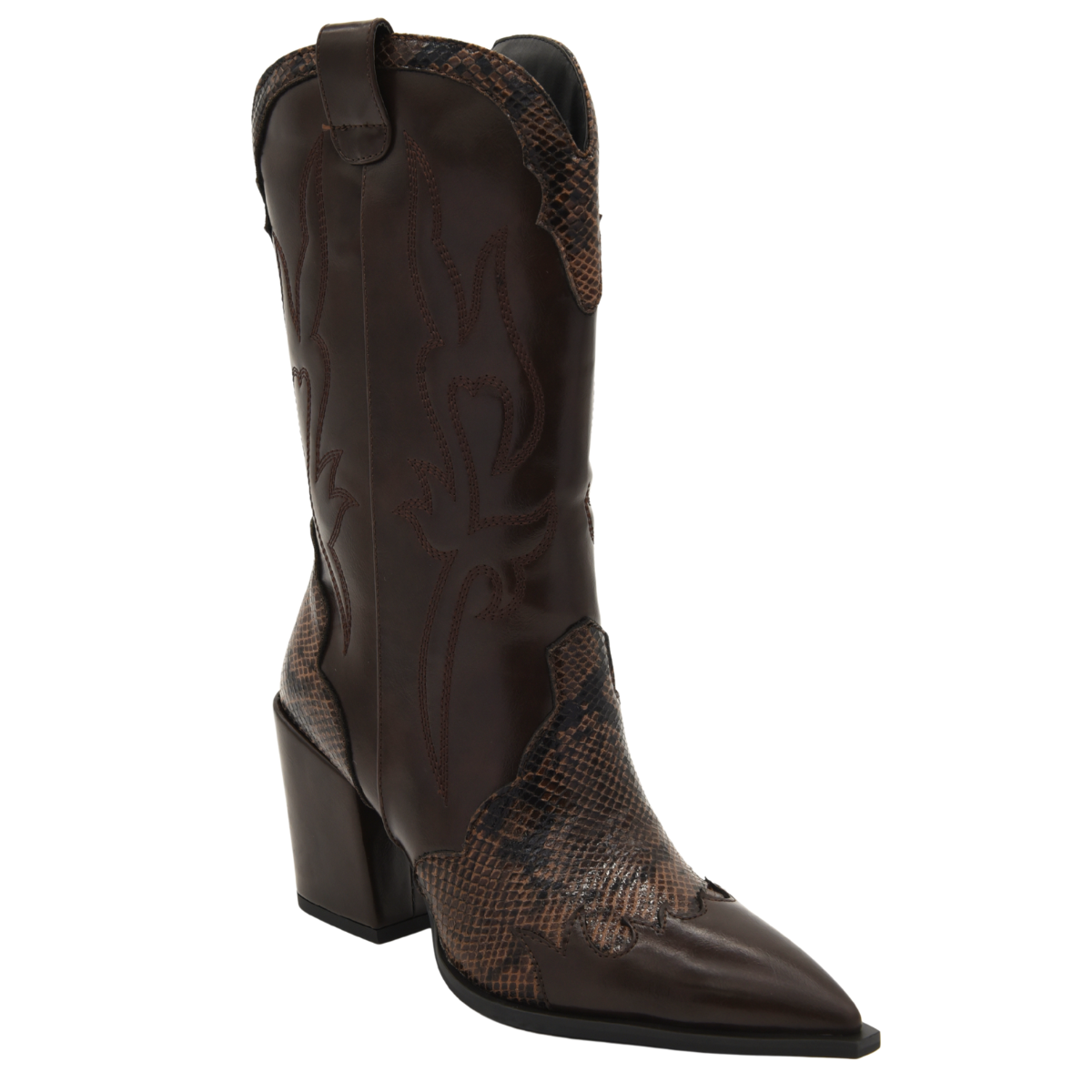 HIGH-HEEL BROWN SNAKE EFFECT COWBOY BOOT