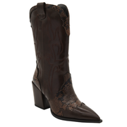 HIGH-HEEL BROWN SNAKE EFFECT COWBOY BOOT
