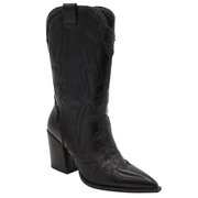 BLACK COWBOY BOOT SNAKE EFFECT HIGH HEEL