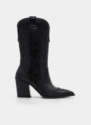 BLACK COWBOY BOOT SNAKE EFFECT HIGH HEEL