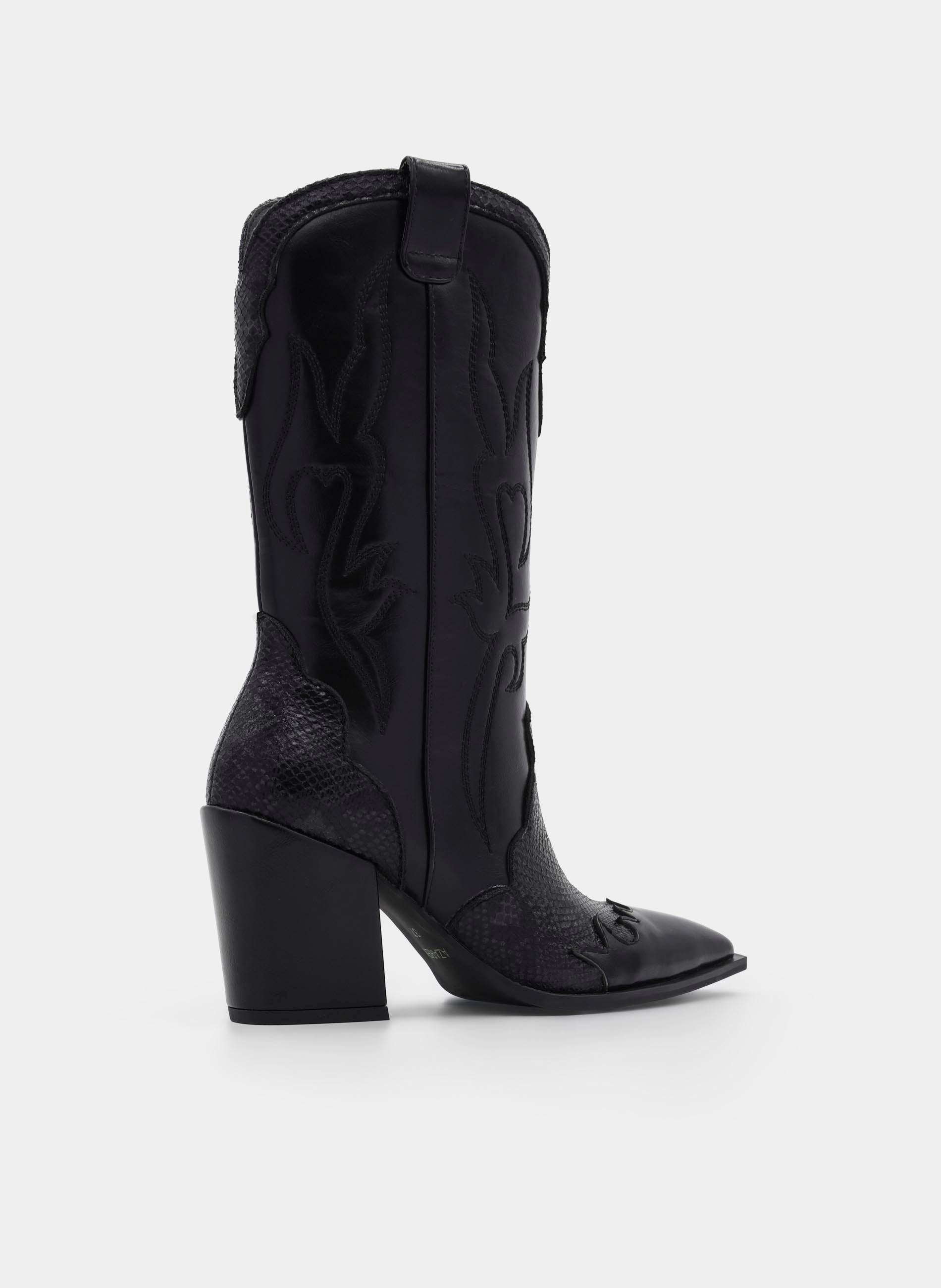 BLACK COWBOY BOOT SNAKE EFFECT HIGH HEEL