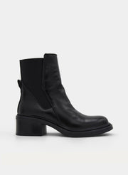 BLACK ANKLE BOOT MEDIUM HEEL ELASTIC SIDES