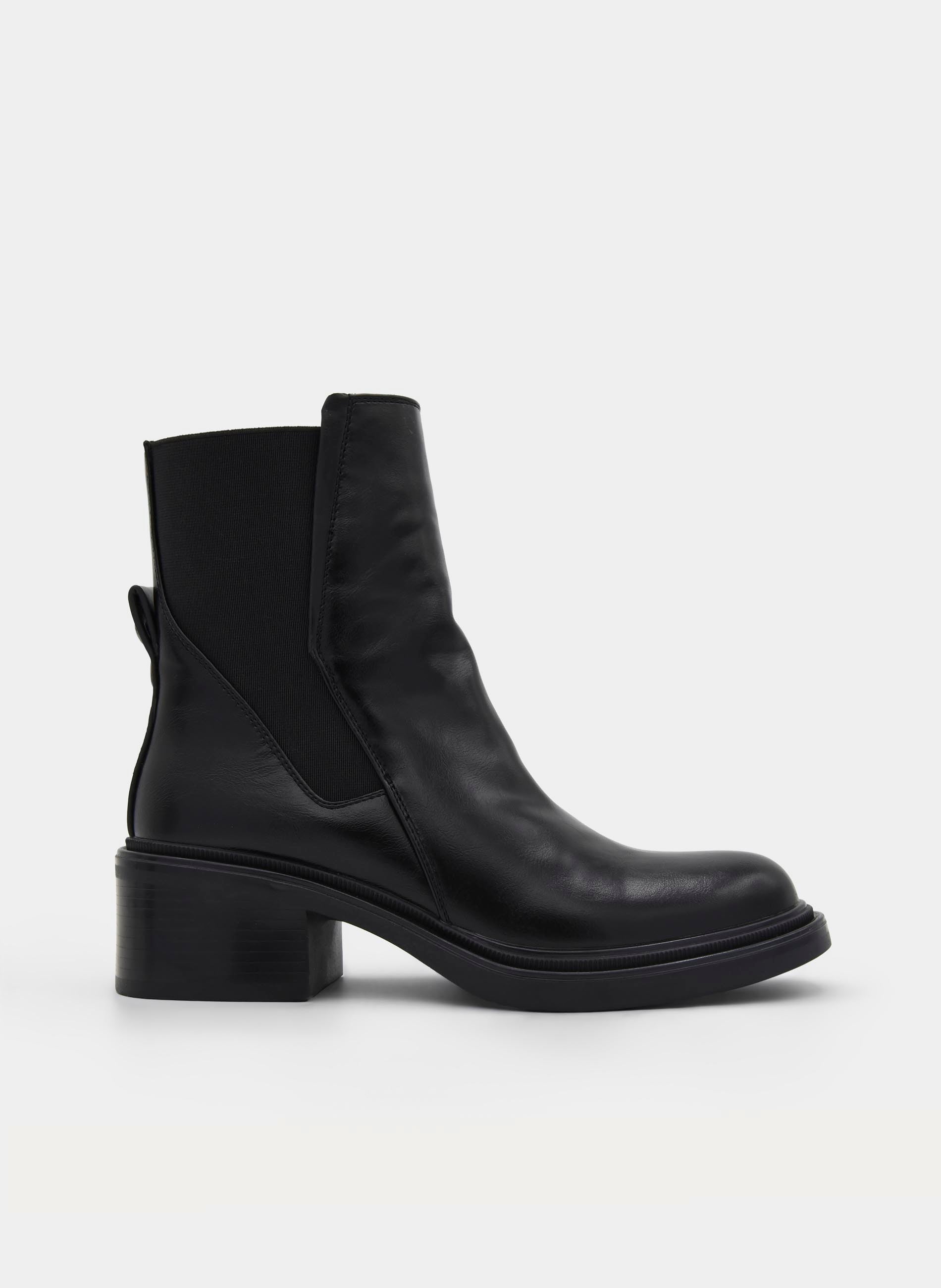 BLACK ANKLE BOOT MEDIUM HEEL ELASTIC SIDES