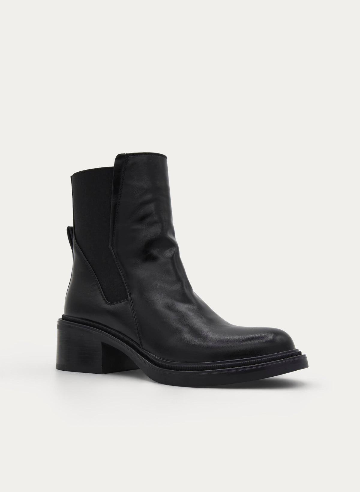 BLACK ANKLE BOOT MEDIUM HEEL ELASTIC SIDES