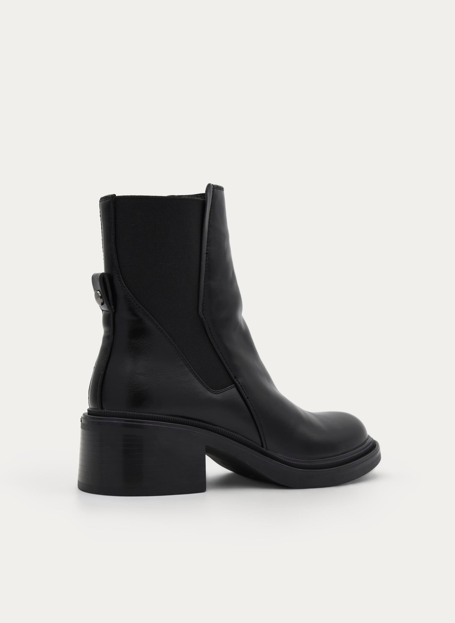 BLACK ANKLE BOOT MEDIUM HEEL ELASTIC SIDES