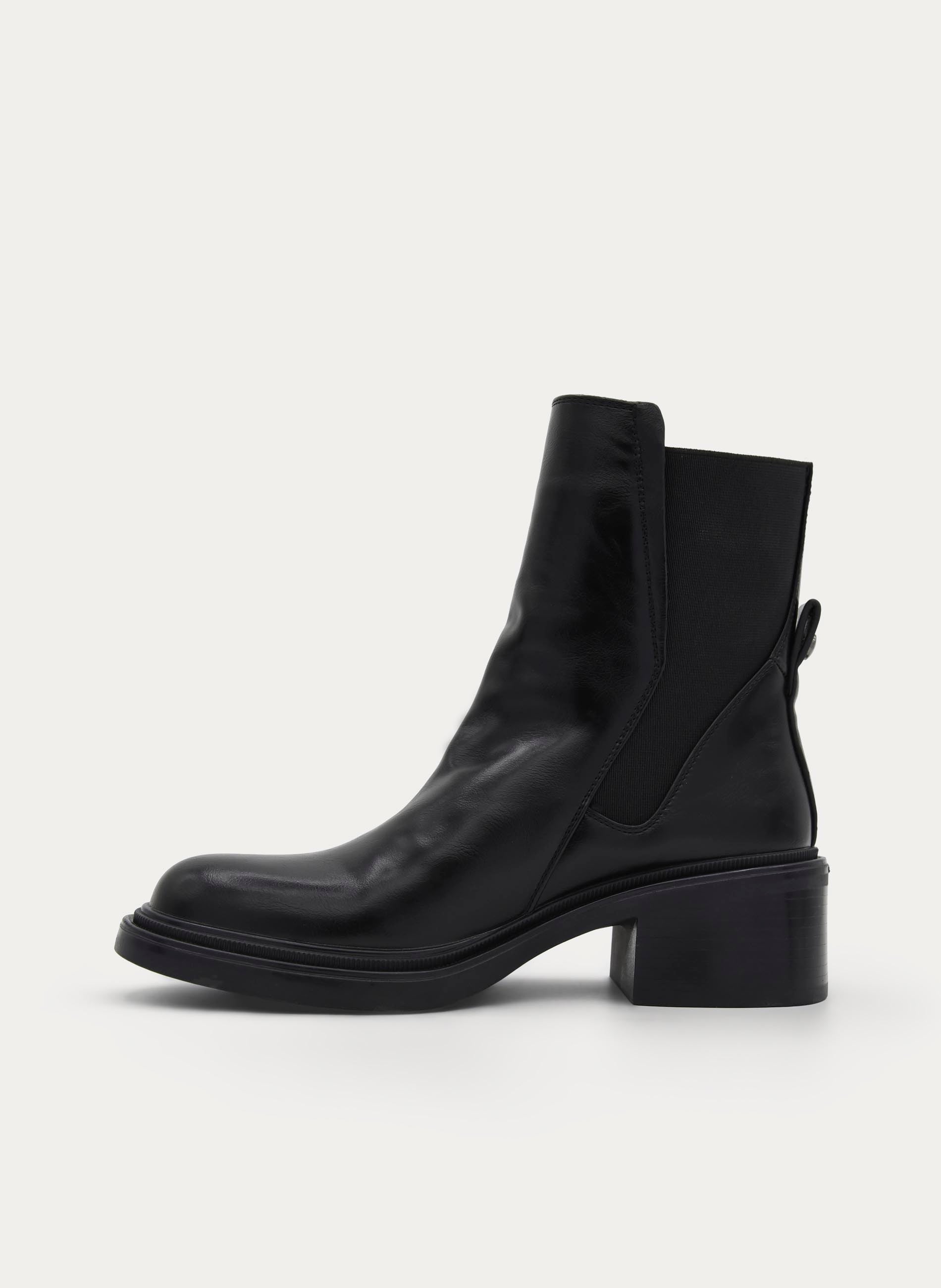 BLACK ANKLE BOOT MEDIUM HEEL ELASTIC SIDES