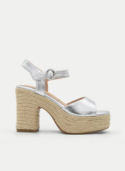 SILVER HEELED SANDALS WITH JUTE PLATFORM